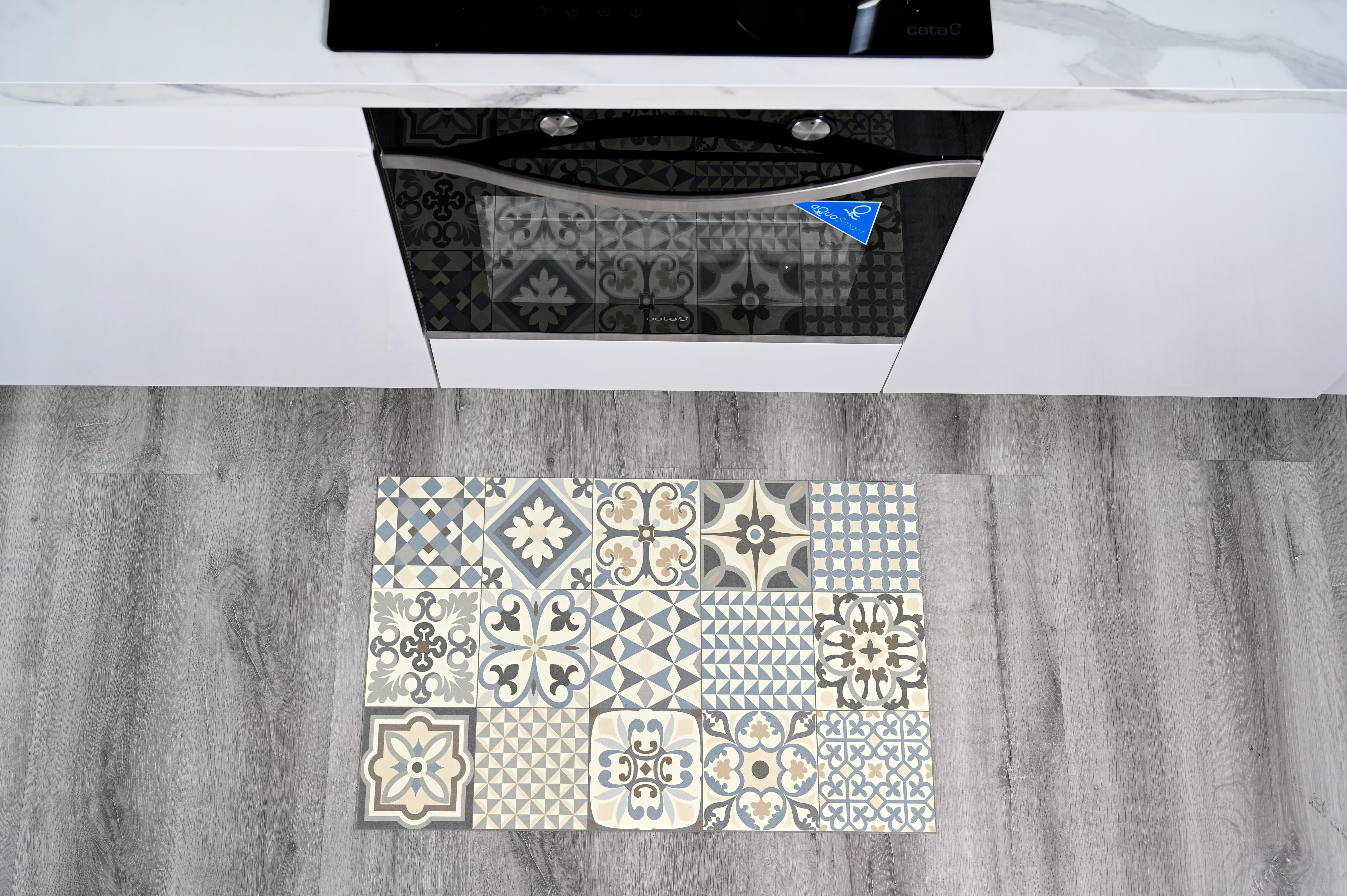 Alfombra pie de cama exterior/interior pvc Heritage 48x75cm tejido plano base antideslizante gris - 9