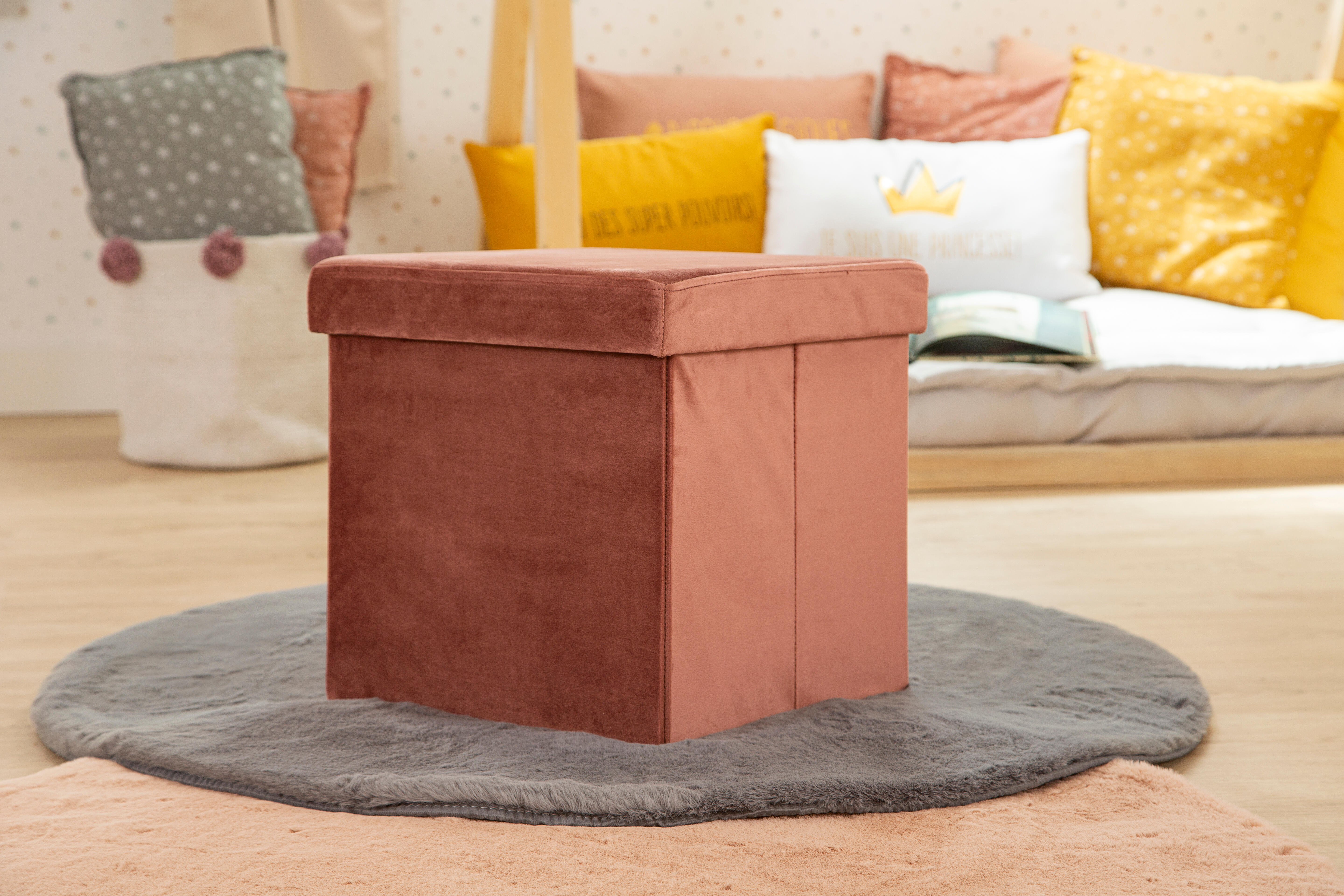 Puff decorativo poliéster cuadrado Terciopelo rosado 38x38x38cm - 10