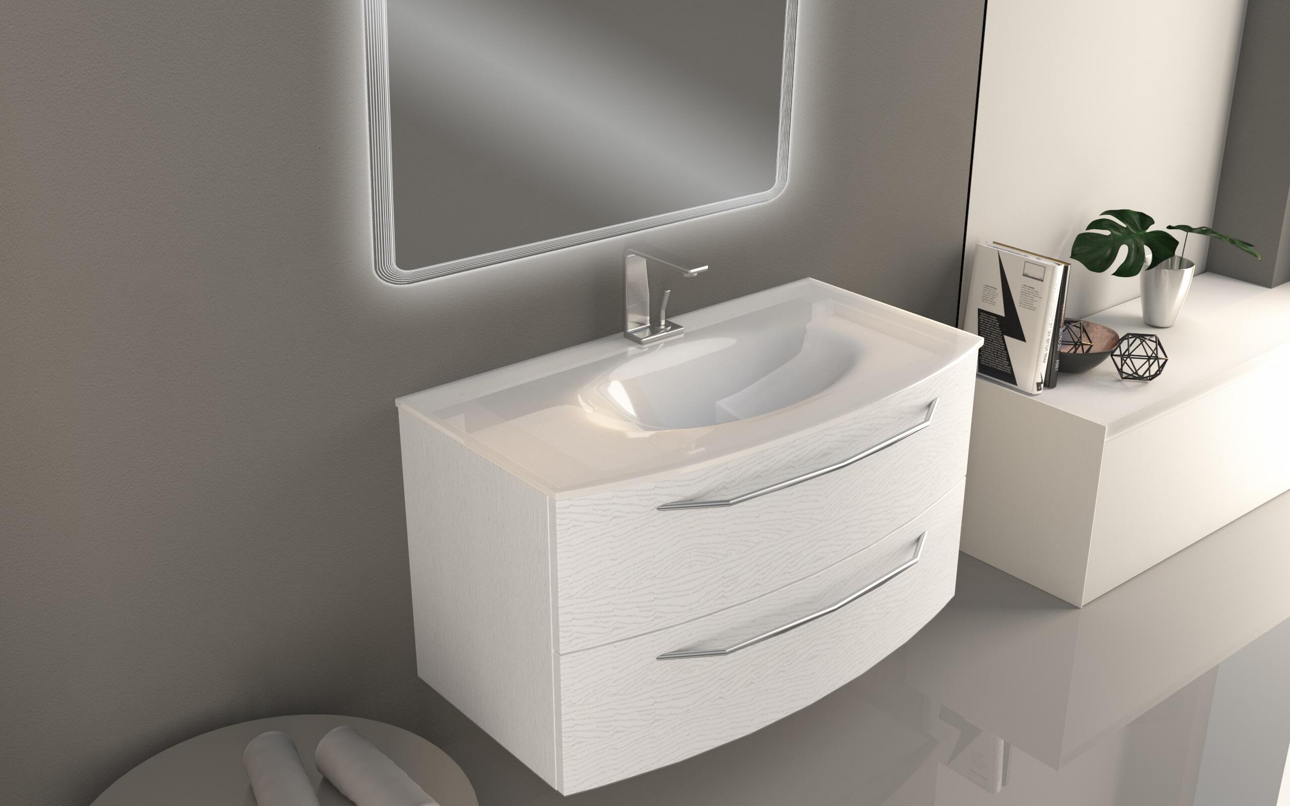 Mobile bagno sospeso con lavabo L 100 x H 55 x P 51 cm frassino bianco per vasca centrale Lyla - 3