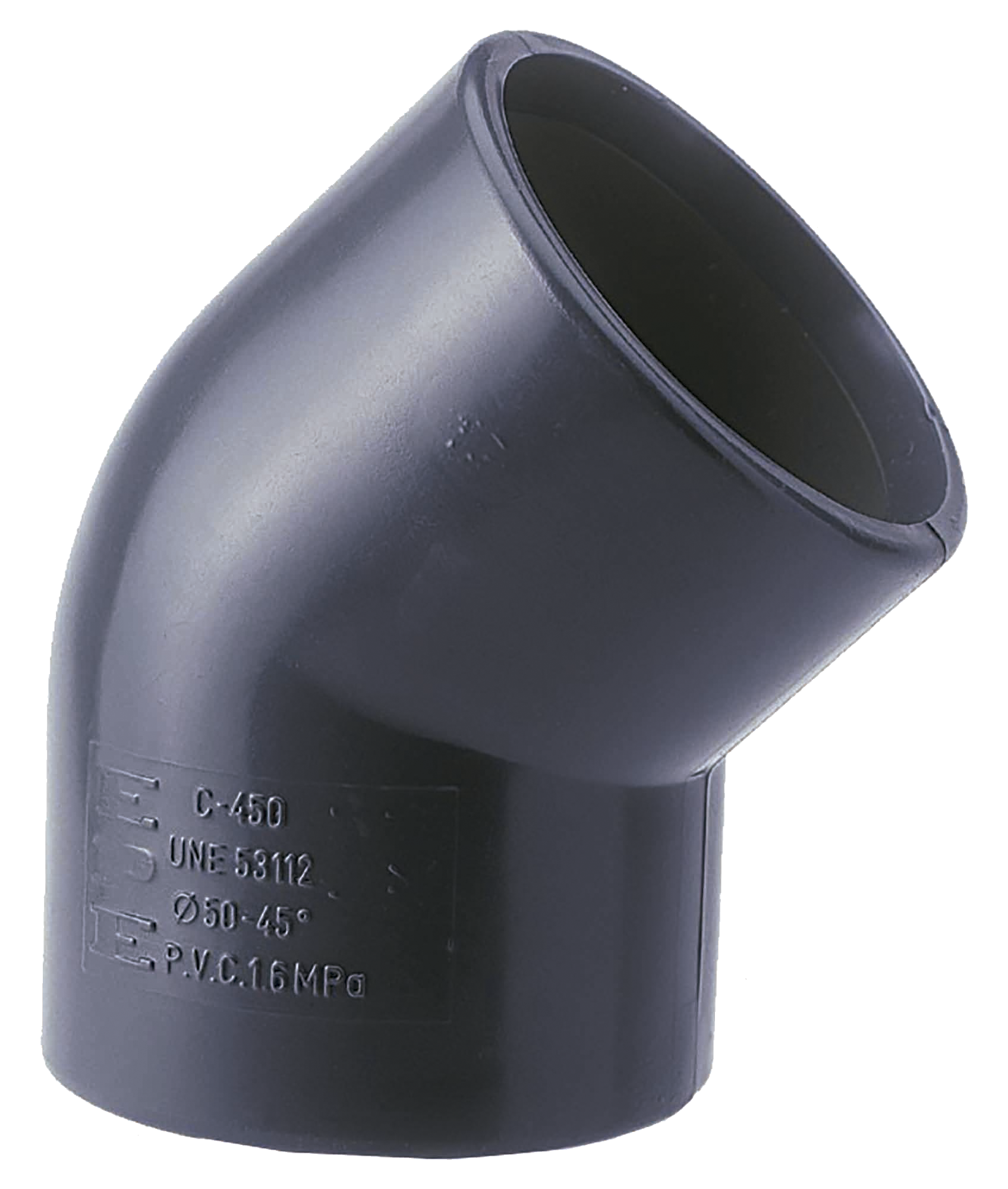Codo liso pvc presión 45° hembra - hembra ø 63 mm