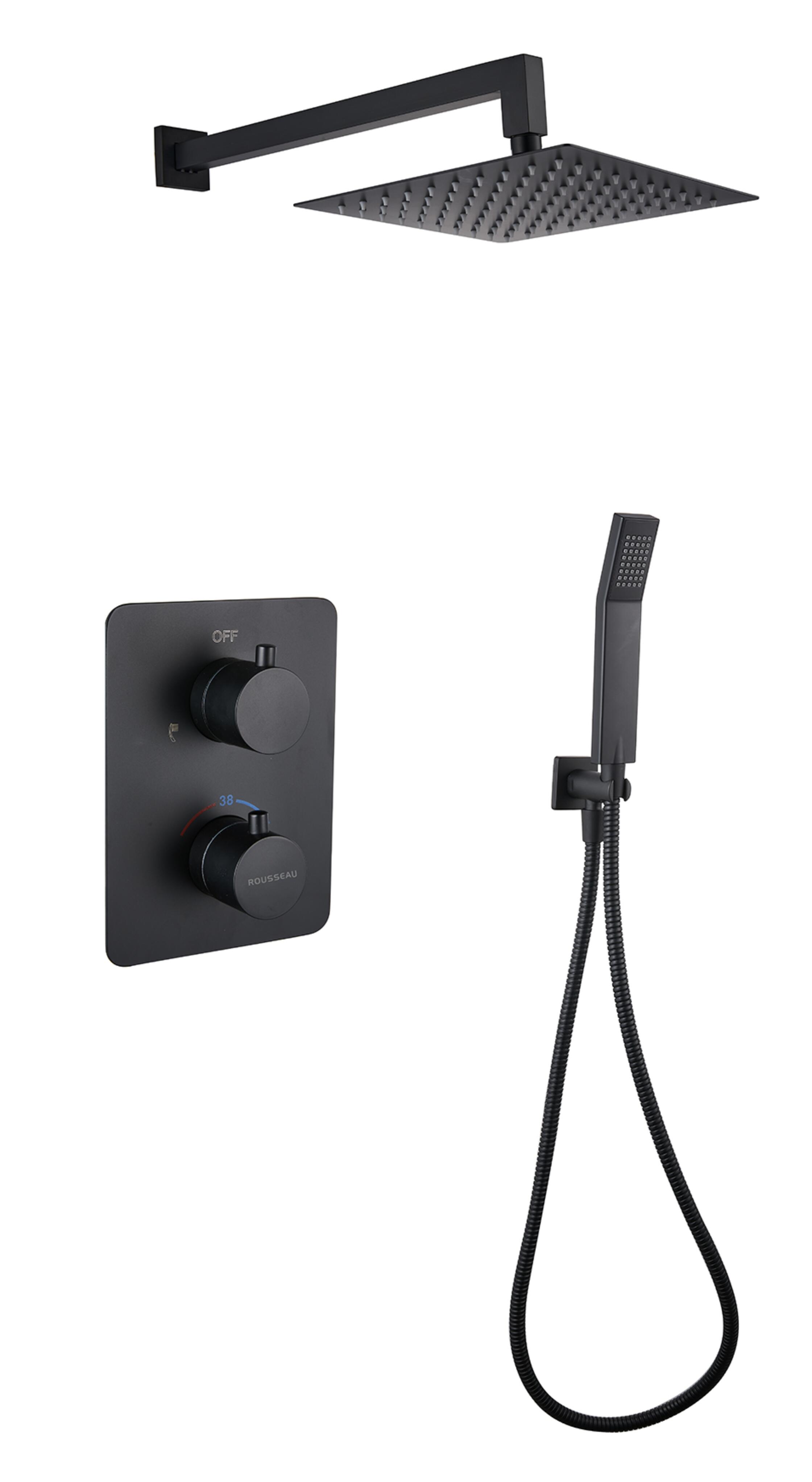Ducha empotrada termostática EDOUARD ROUSSEAU negro mate cuadrada. Rociador a pared 25 cm Antical 2 vías - 7