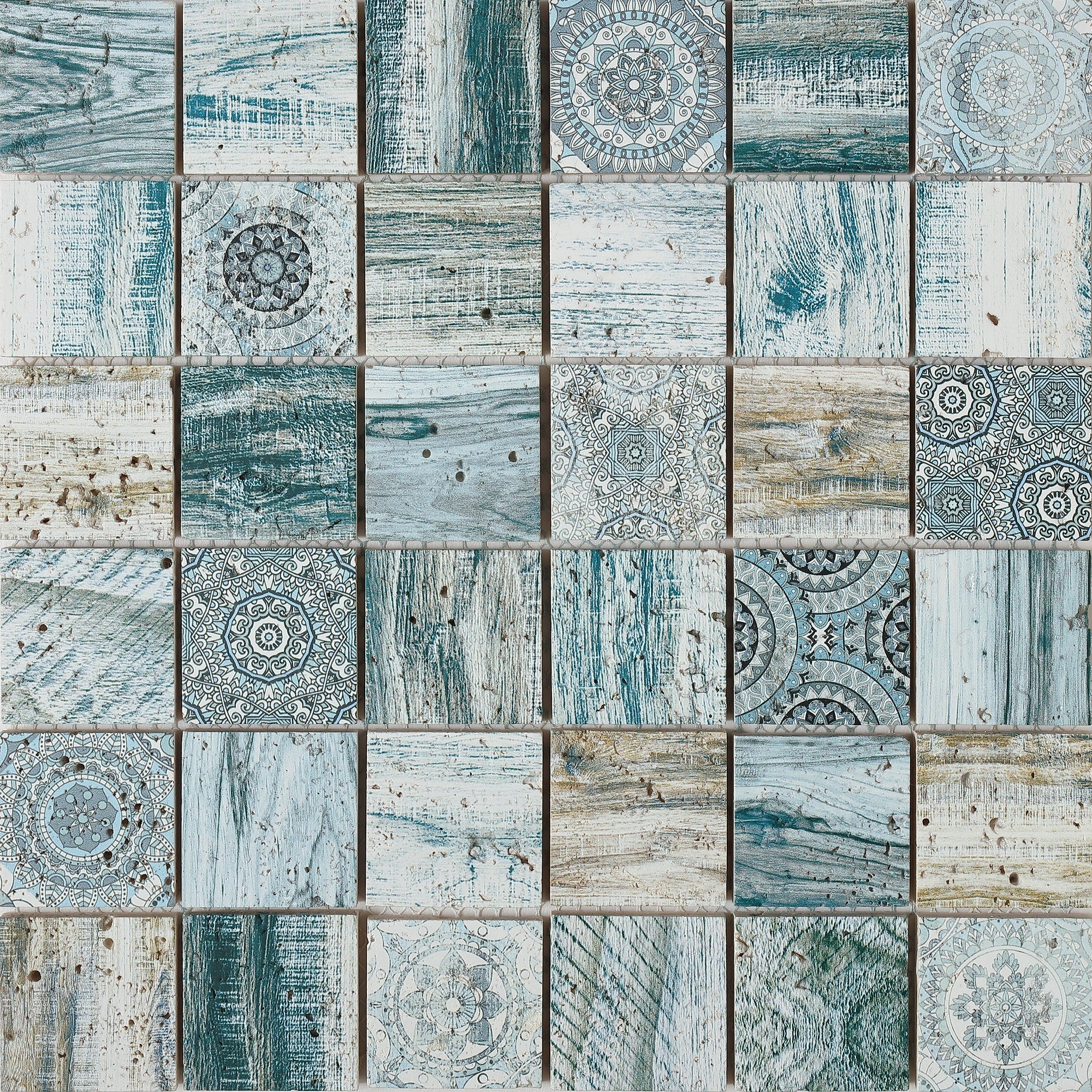 Azulejo mosaico travertino hydra efecto piedra azul 30x30 cm