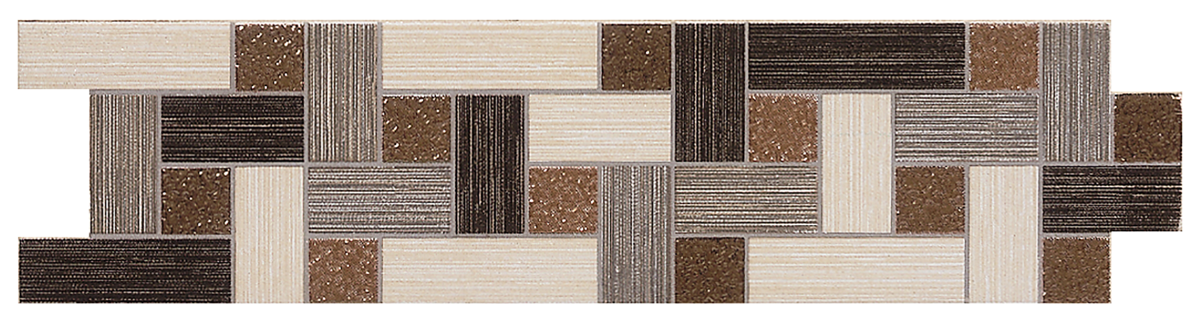 Pack de 4 listelos cerámica geo marrón y gris 25x6.5cm