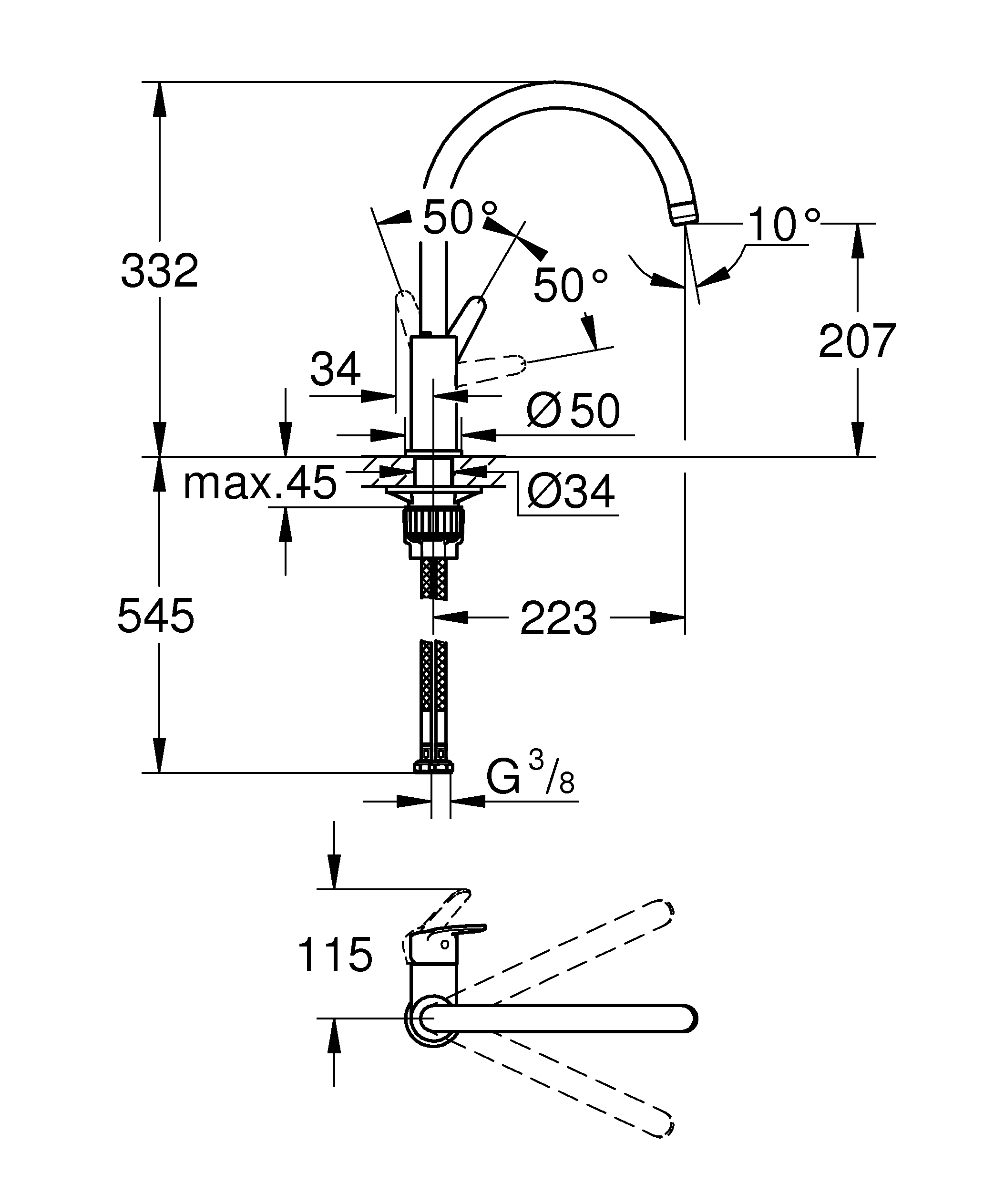 Torneira de bancada cano alt cromada Grohe Start Clova - 25
