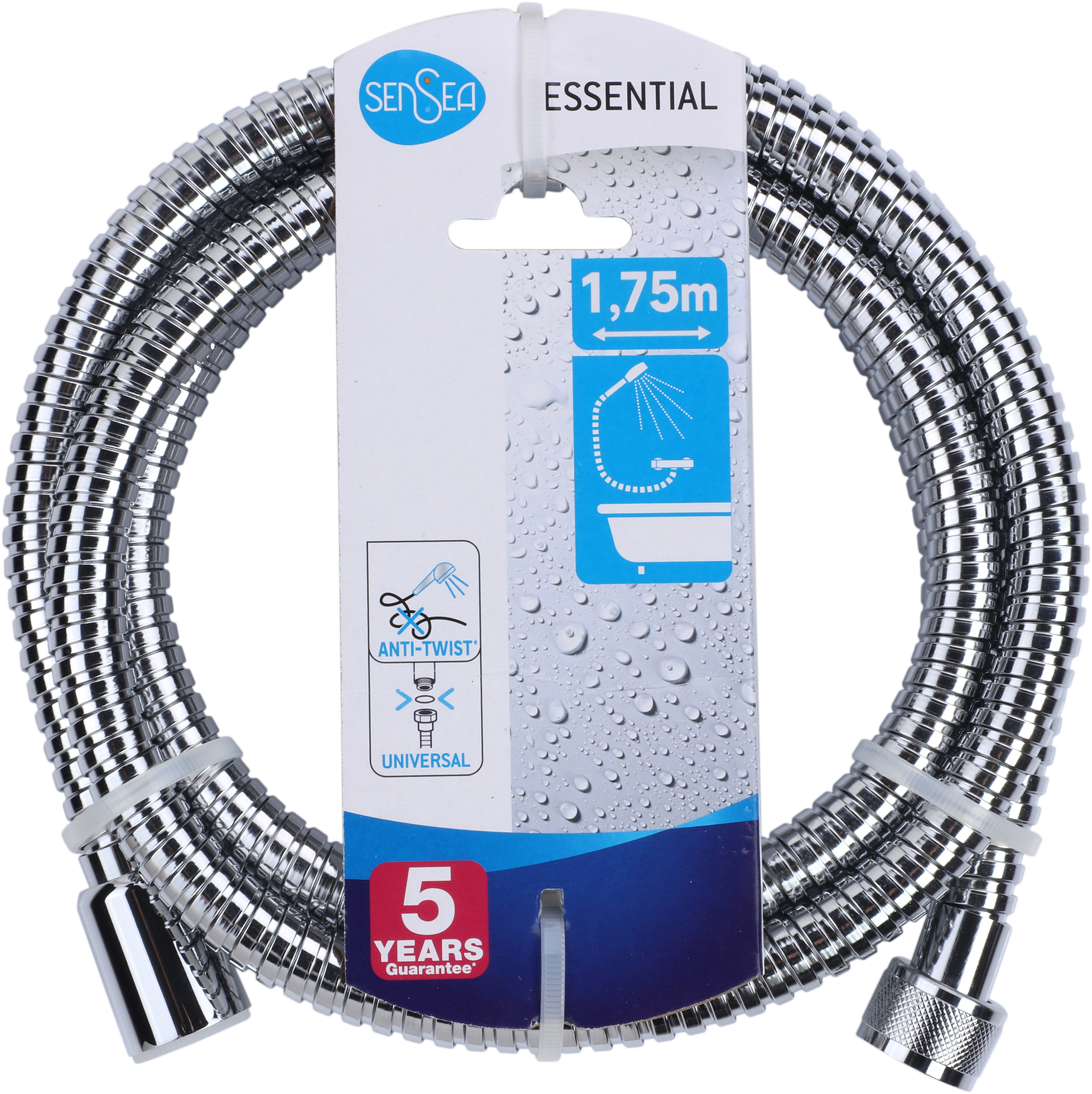Flessibile per doccia SENSEA Essential in inox cromo L 175 cm x ⌀ 1/2