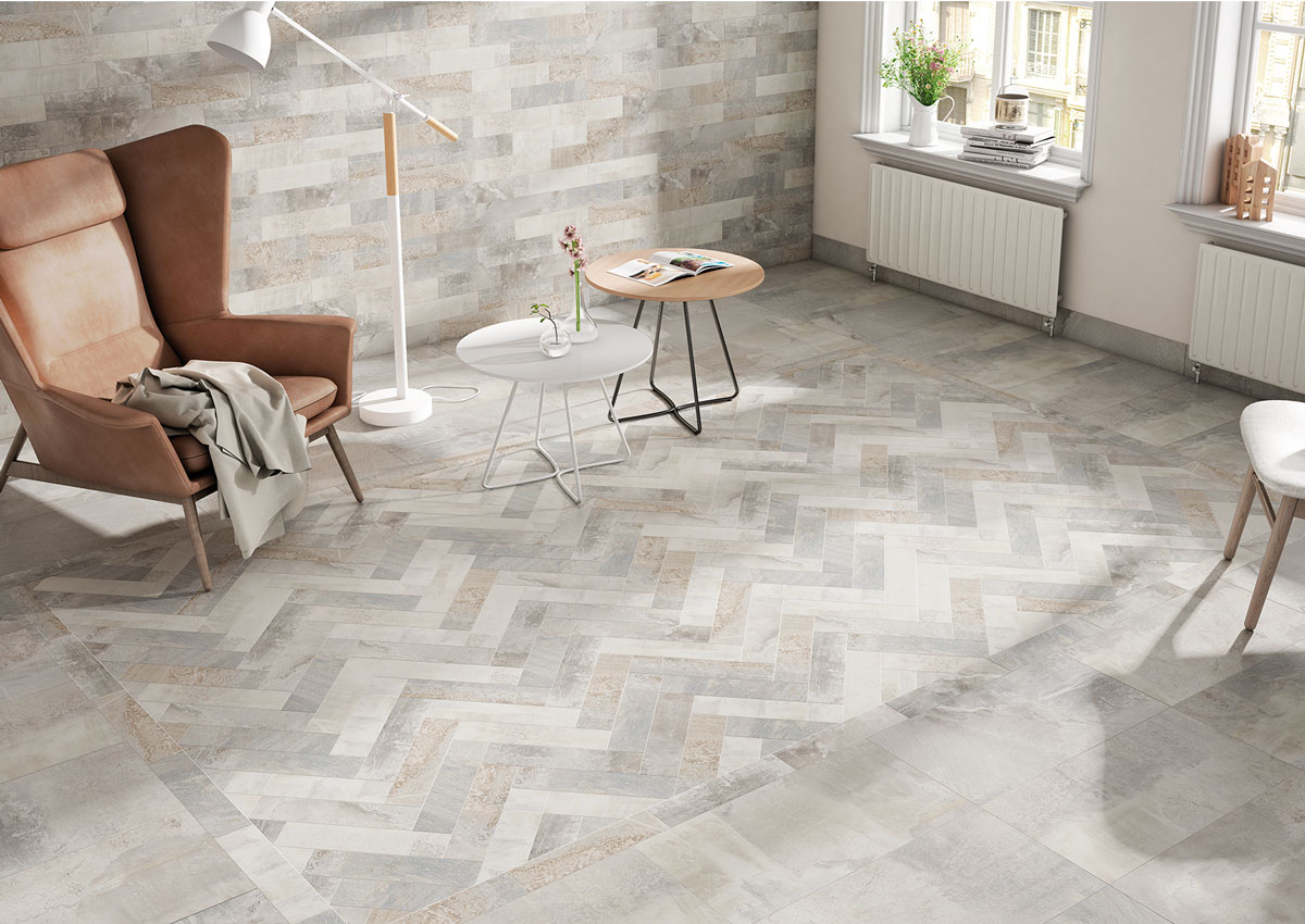 Suelo cerámico boldstone efecto piedra blanco 32x62.5 cm c1