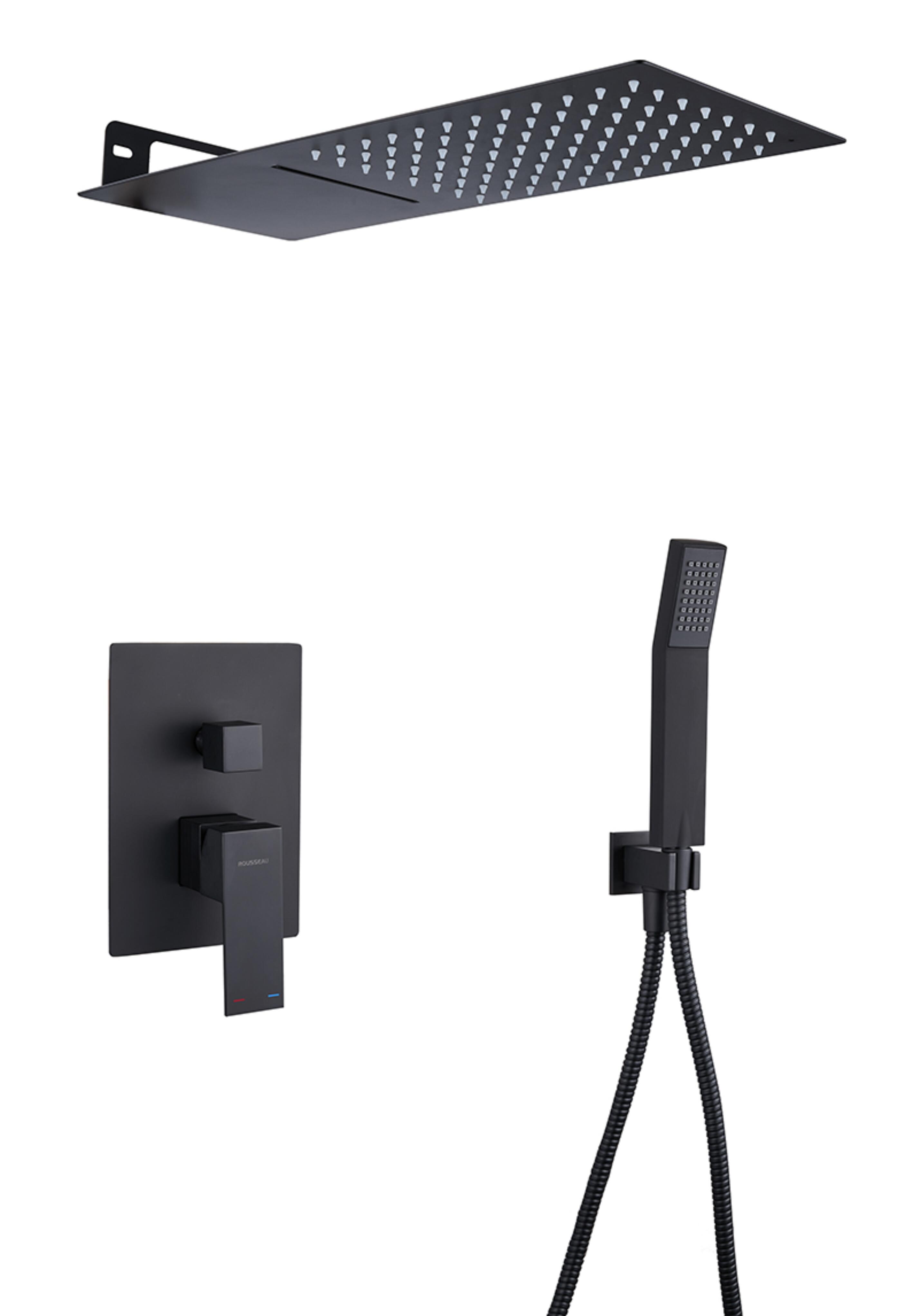 Ducha empotrada monomando EDOUARD ROUSSEAU negro mate rectangular. Rociador a pared 50x20 cm Antical 2 vías - 2