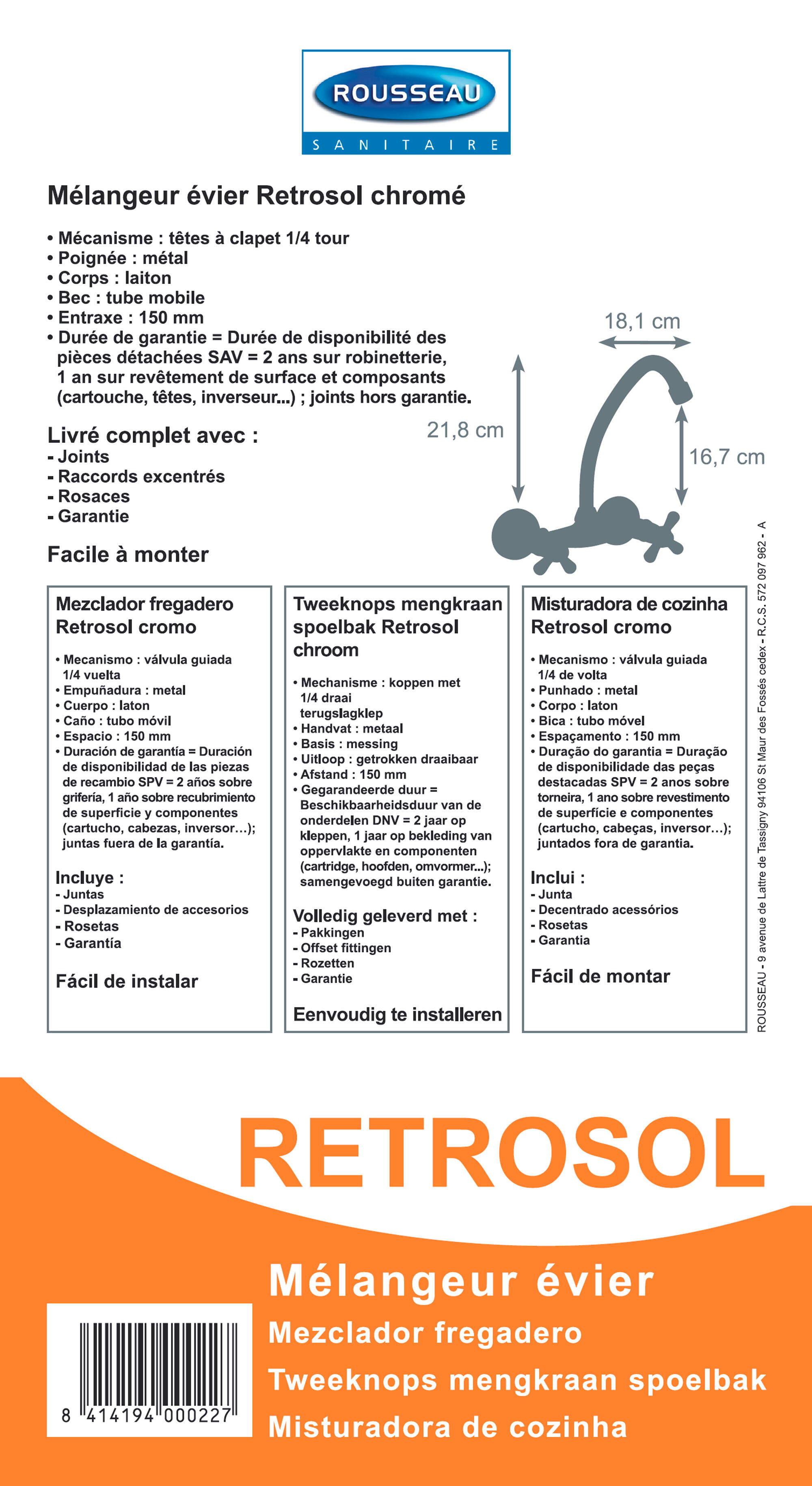 Torneira de parede bicomando Rousseau Retrosol - 3