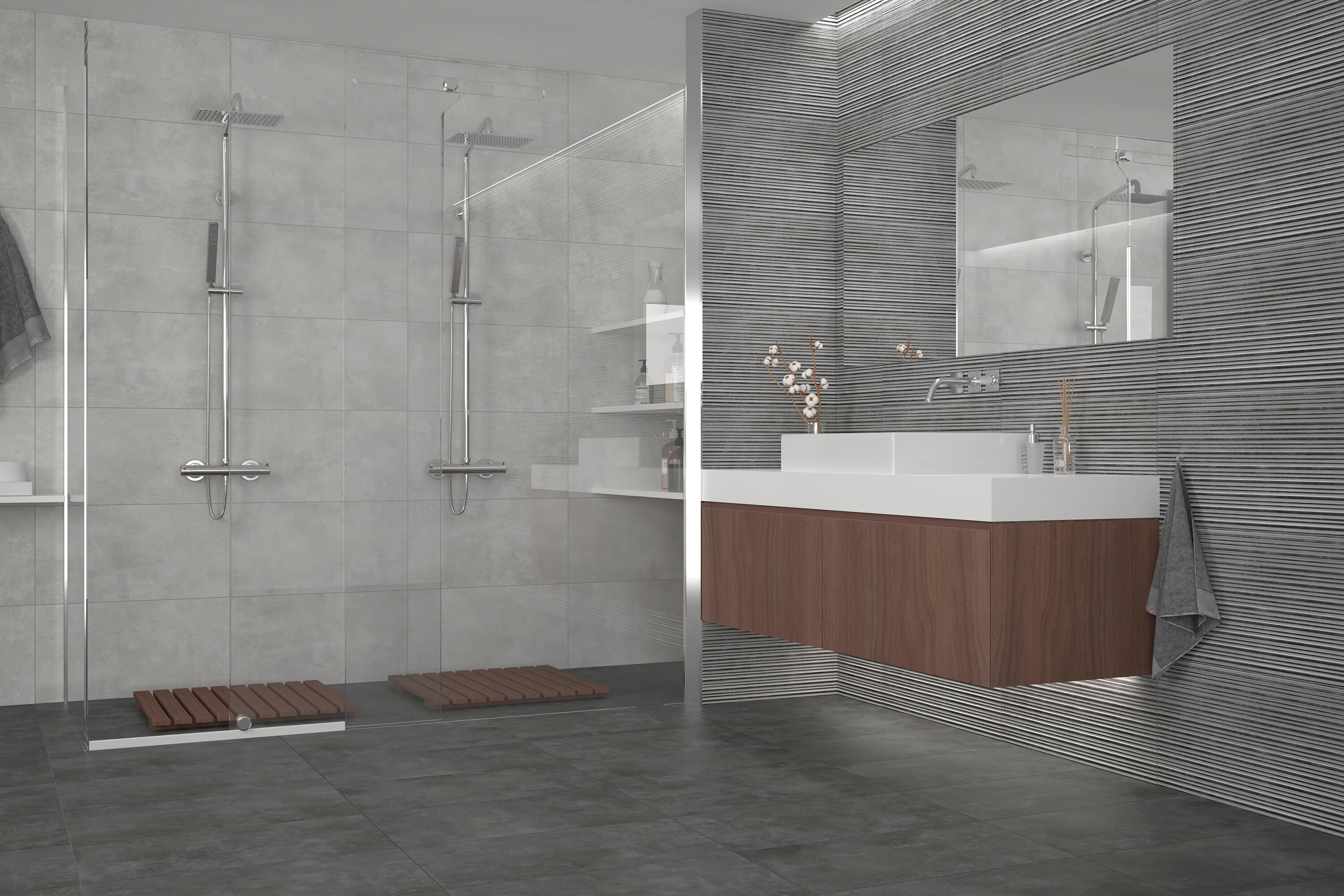 Azulejo porcelánico new spazio efecto cemento negro relieve 31.6x60.8 cm artens