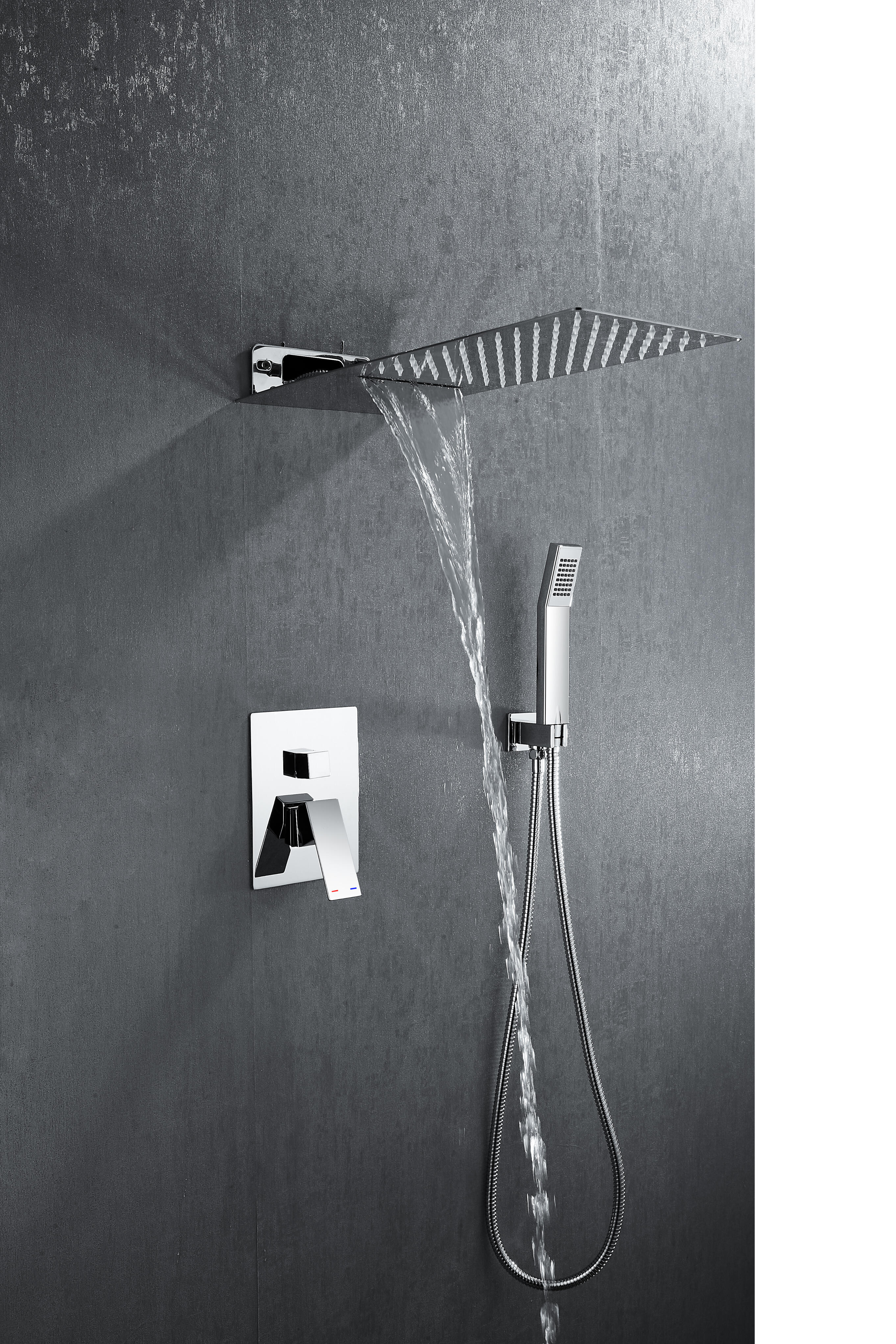 Ducha empotrada monomando EDOUARD ROUSSEAU cromo brillo rectangular. Rociador a pared 50x20 cm Antical 2 vías - 4