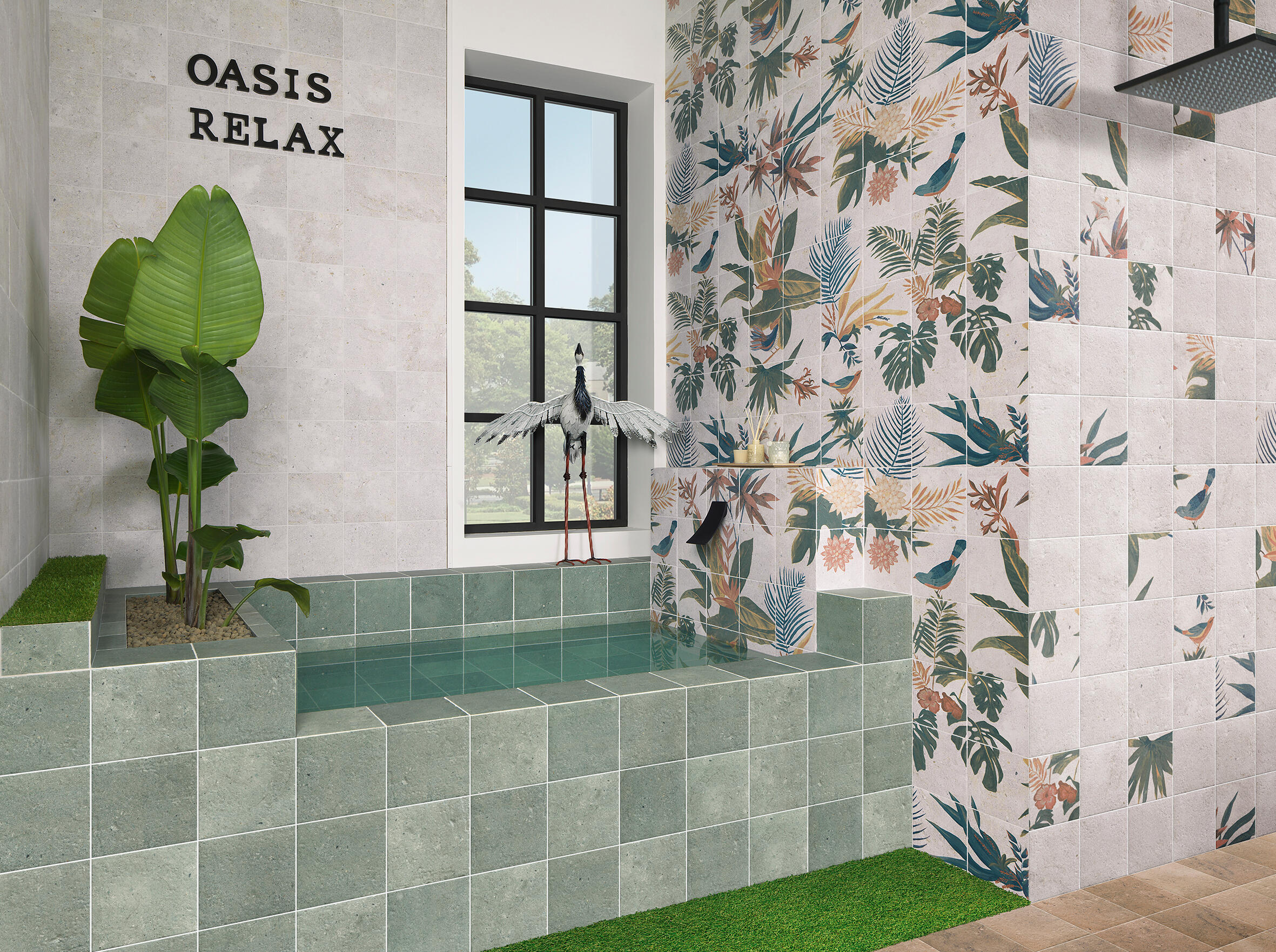 Suelo/azulejo piscina porcelánico bali efecto piedra mármol green stone 20x20 cm c2