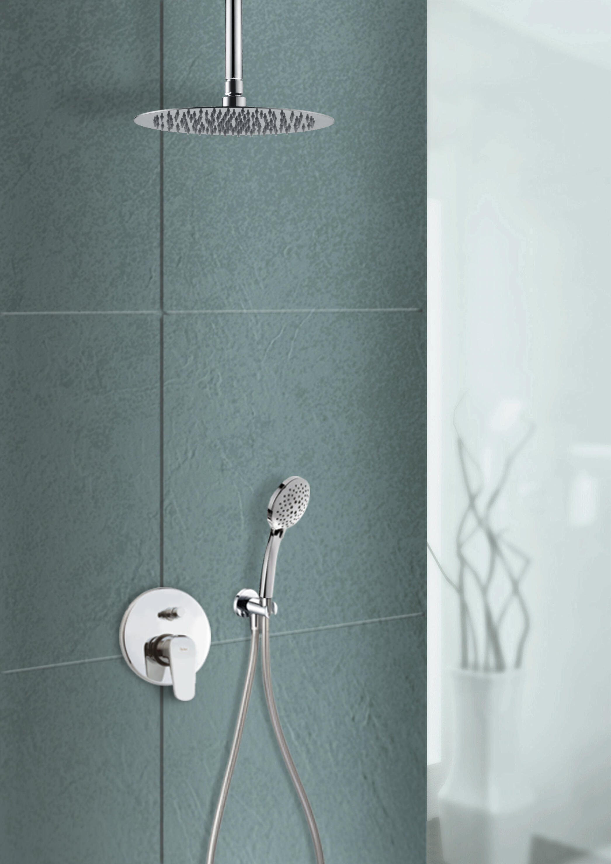 Conjunto de ducha empotrado monomando huber planet cromado