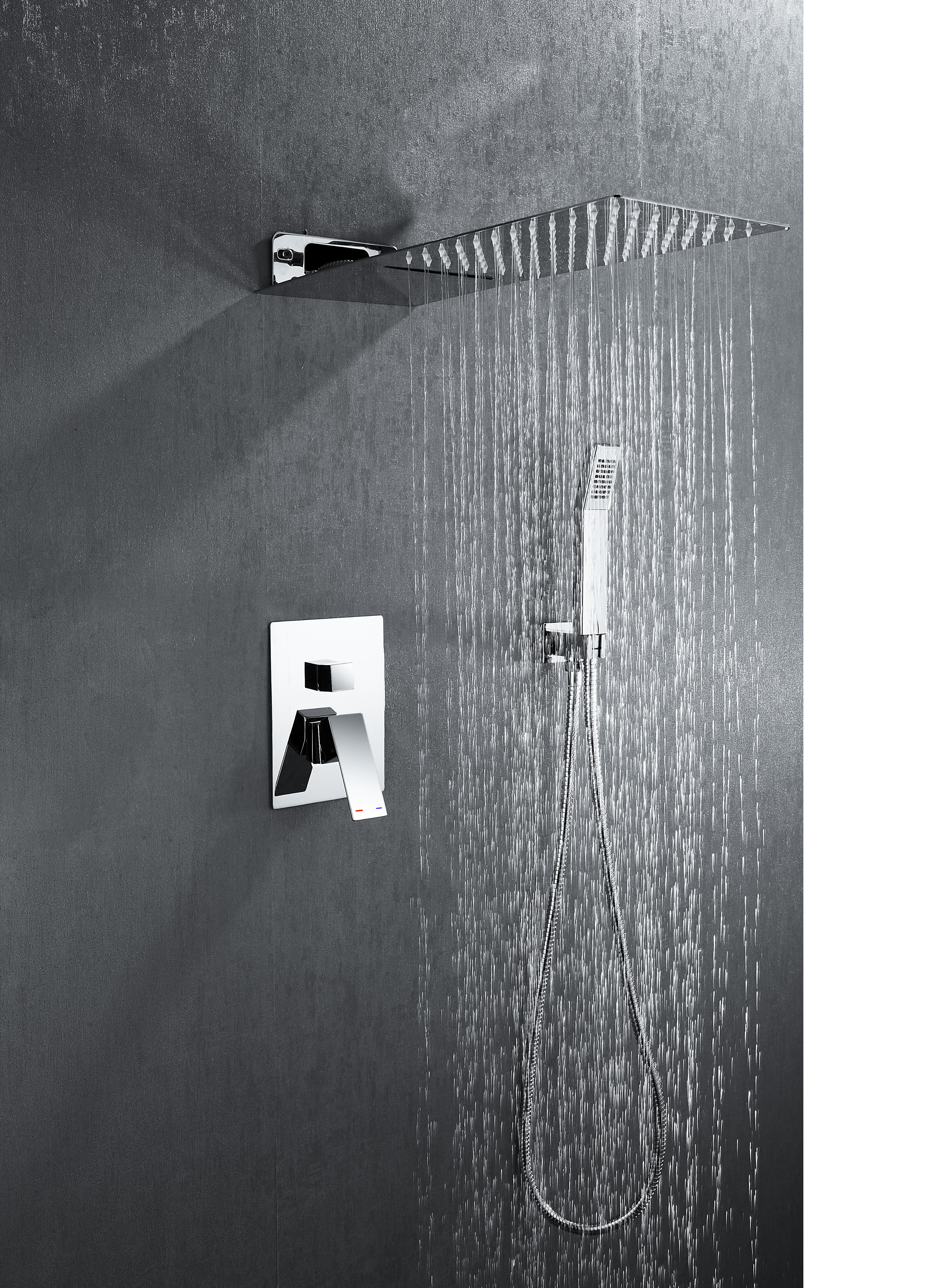 Ducha empotrada monomando EDOUARD ROUSSEAU cromo brillo rectangular. Rociador a pared 50x20 cm Antical 2 vías - 3