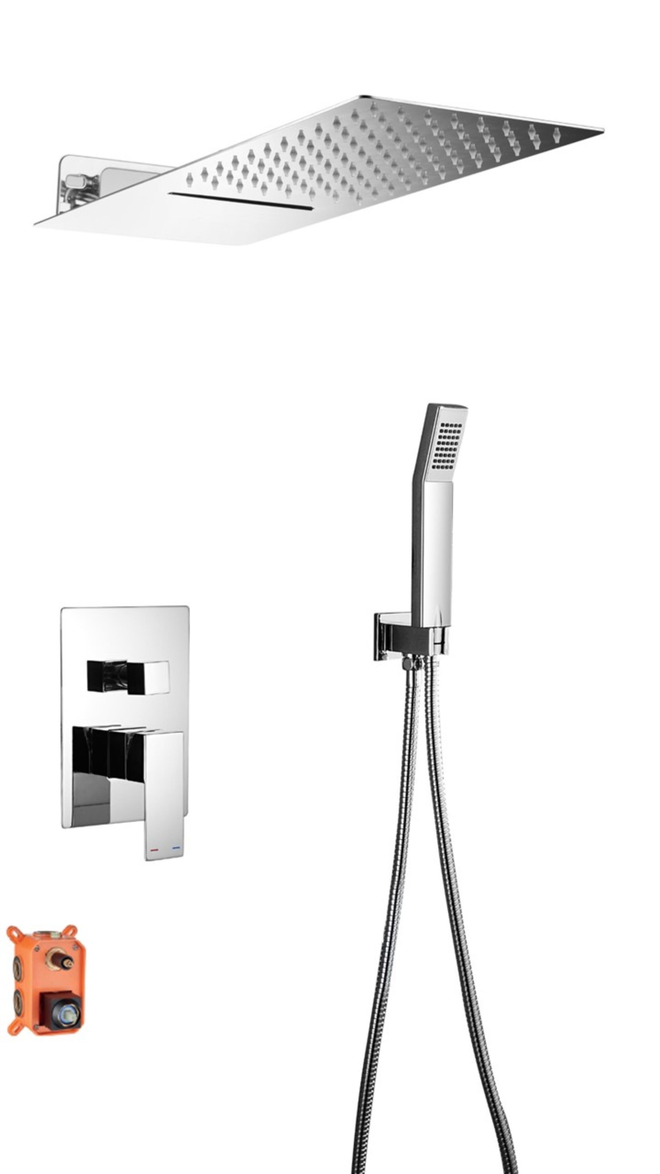Ducha empotrada monomando EDOUARD ROUSSEAU cromo brillo rectangular. Rociador a pared 50x20 cm Antical 2 vías - 8