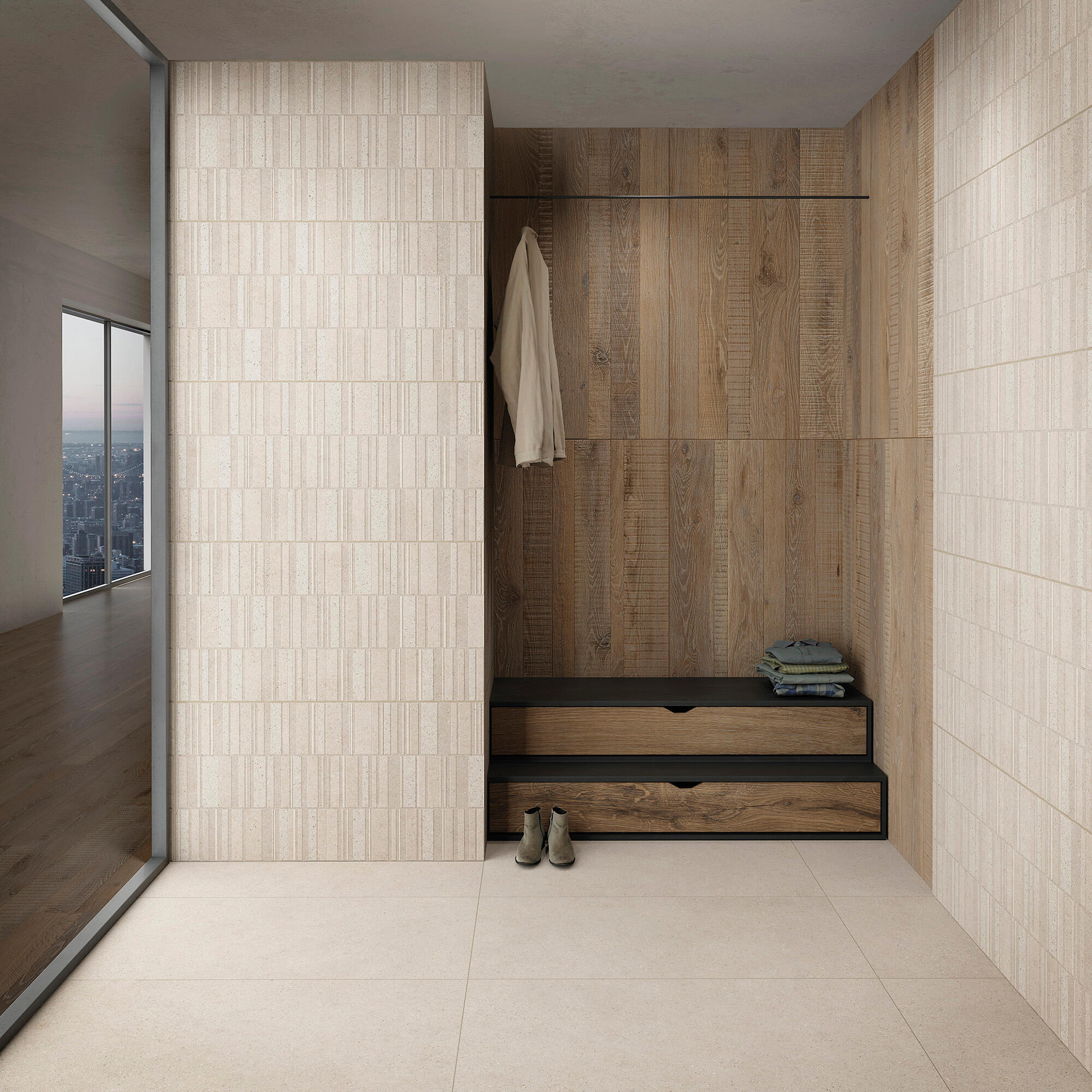 Suelo/azulejo cerámico sassi efecto cemento beige 32x62.5 cm c1