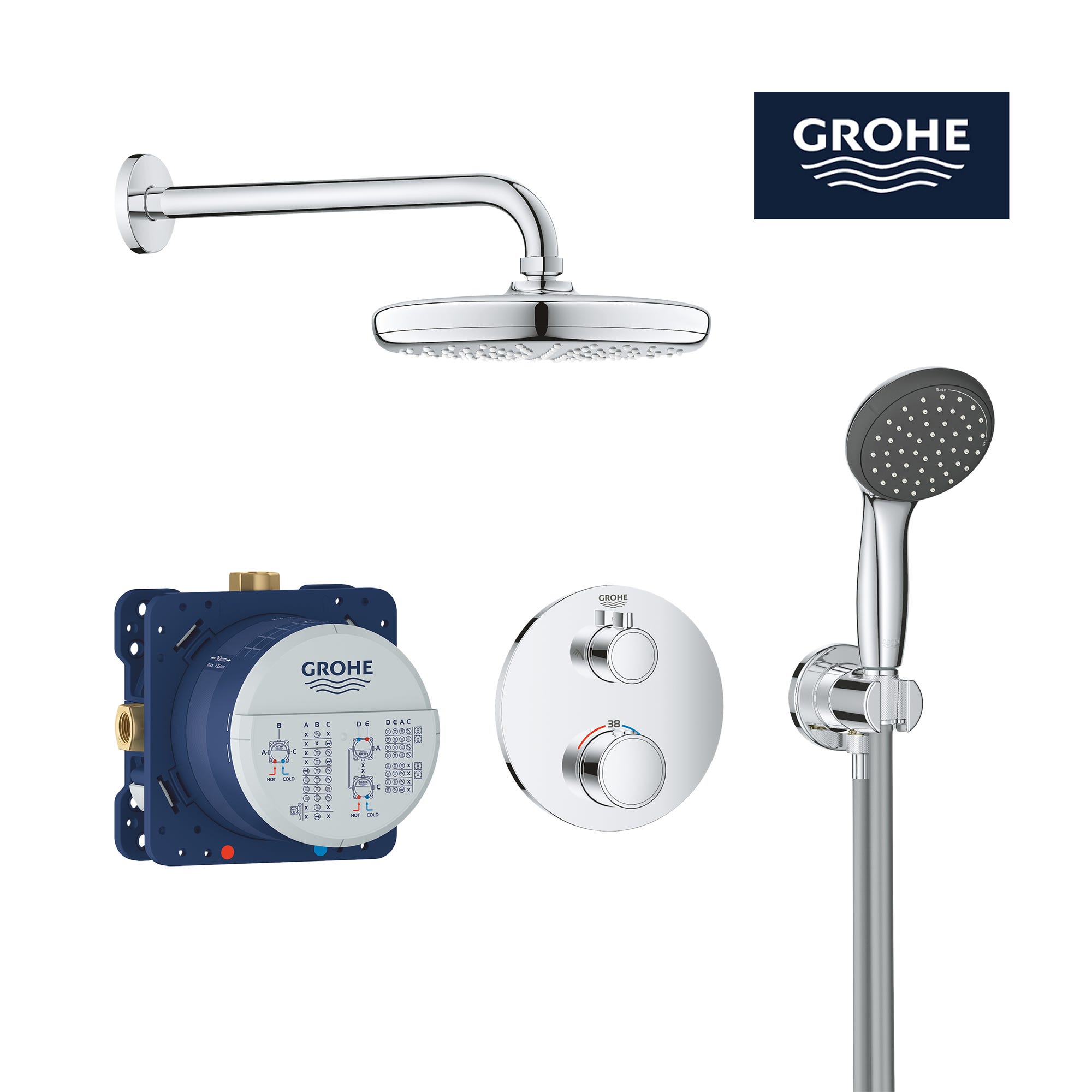 Conjunto de ducha empotrado termostático GROHE Get gris plata