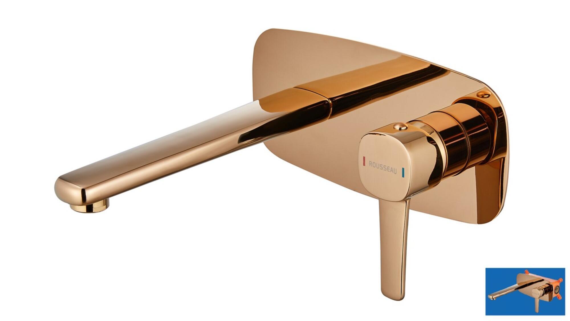 Grifo de lavabo empotrado edouard rousseau lavabo empotrado monomando oro rosa brillo. antical. latón. caño de 18.9 cm