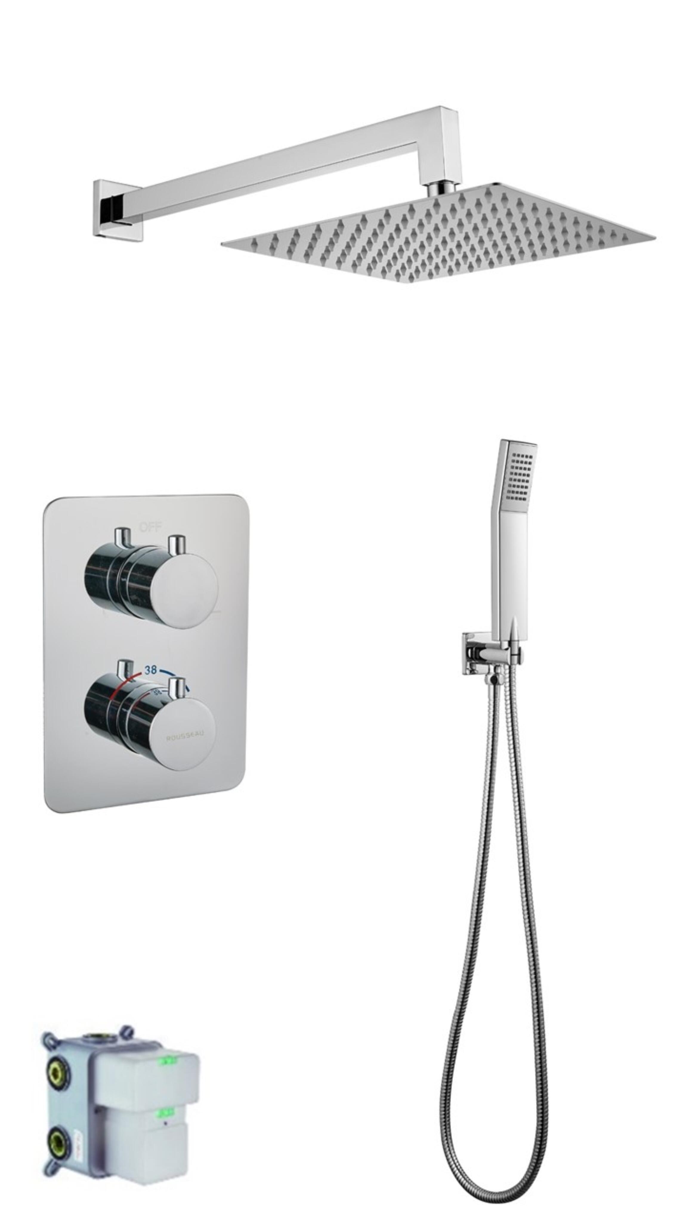 Ducha empotrada termostática EDOUARD ROUSSEAU cromo brillo cuadrada. Rociador a pared 25 cm Antical 2 vías - 6