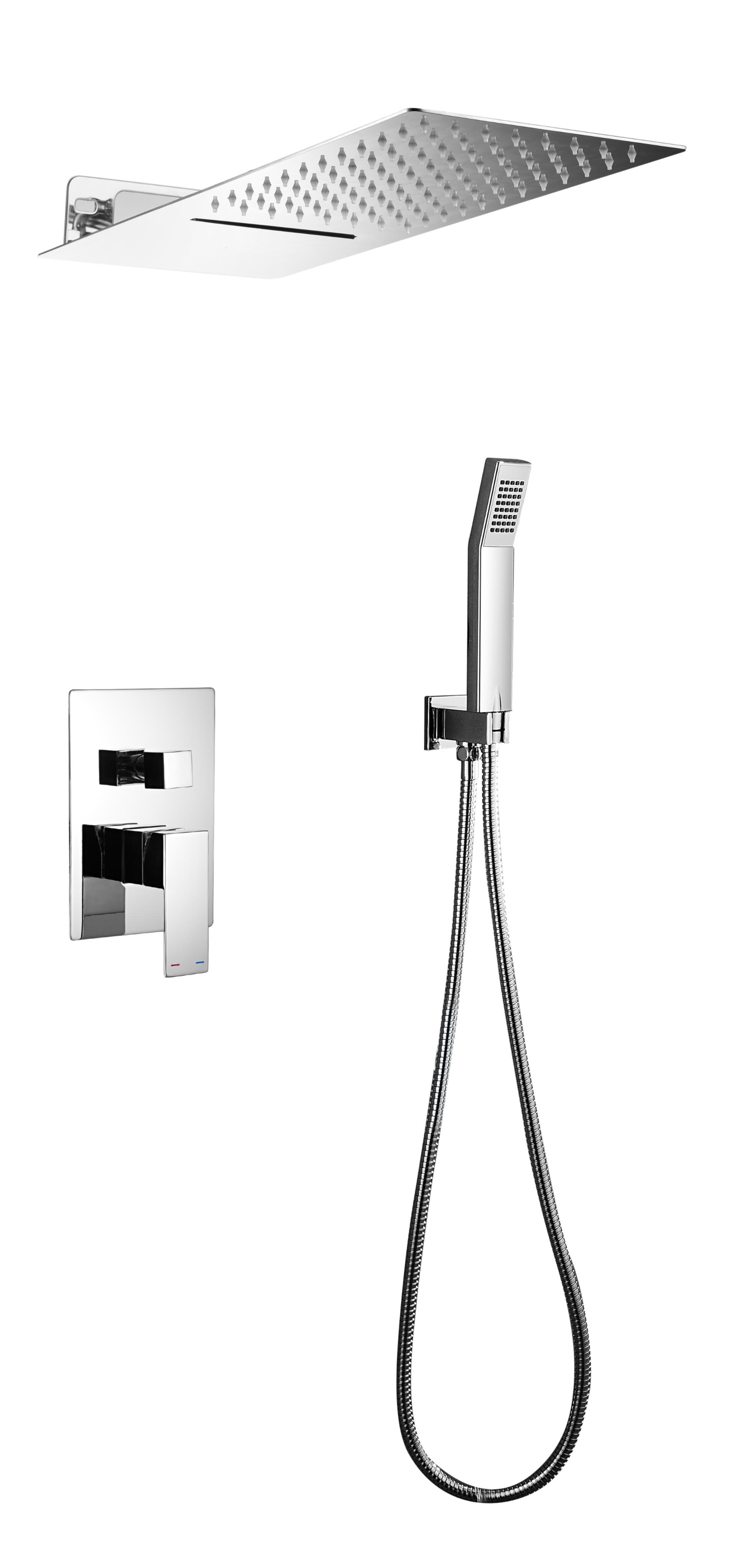 Ducha empotrada monomando EDOUARD ROUSSEAU cromo brillo rectangular. Rociador a pared 50x20 cm Antical 2 vías - 7