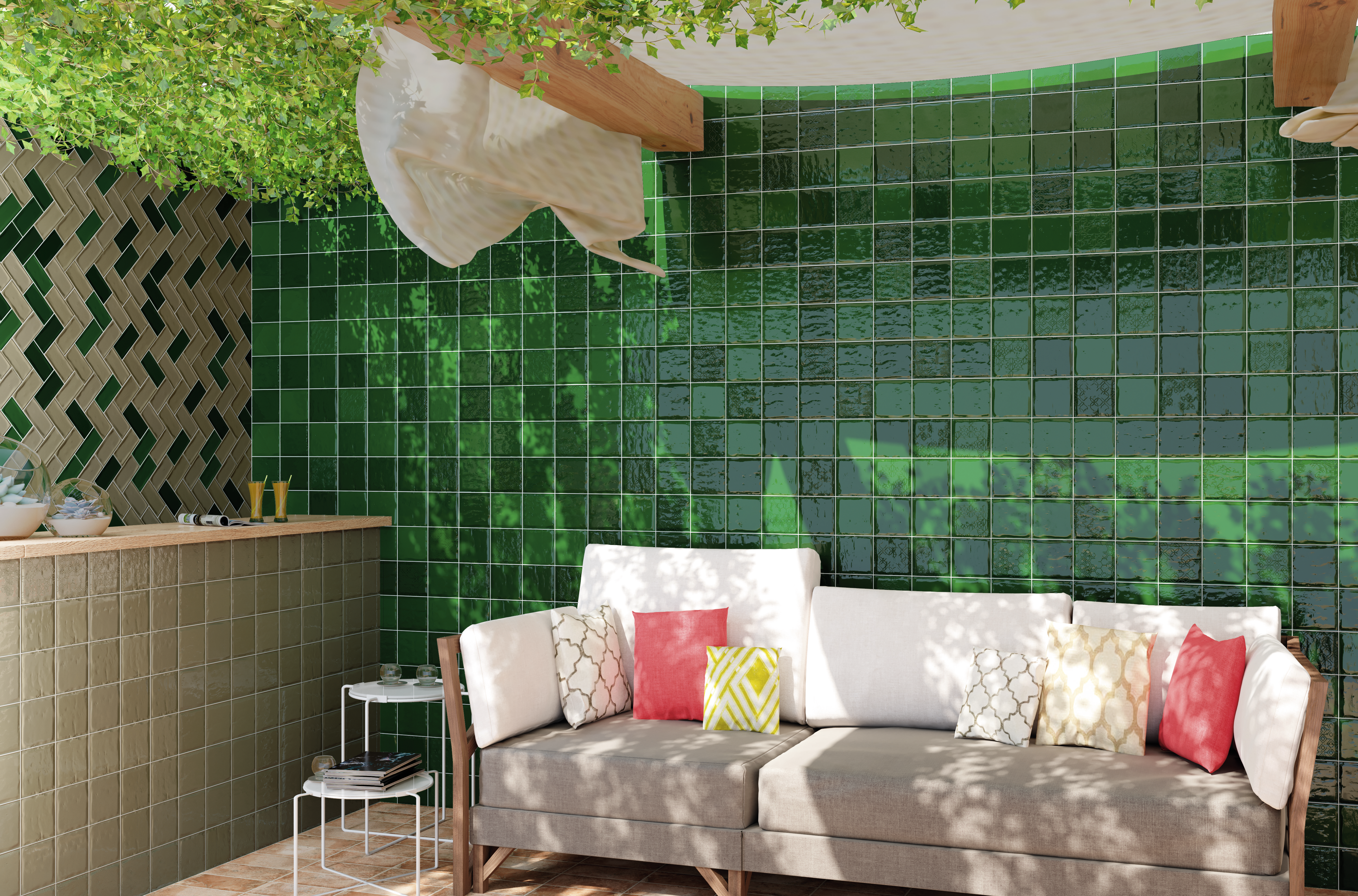 Azulejo porcelánico glamour efecto zellige verde 7.5x15 cm