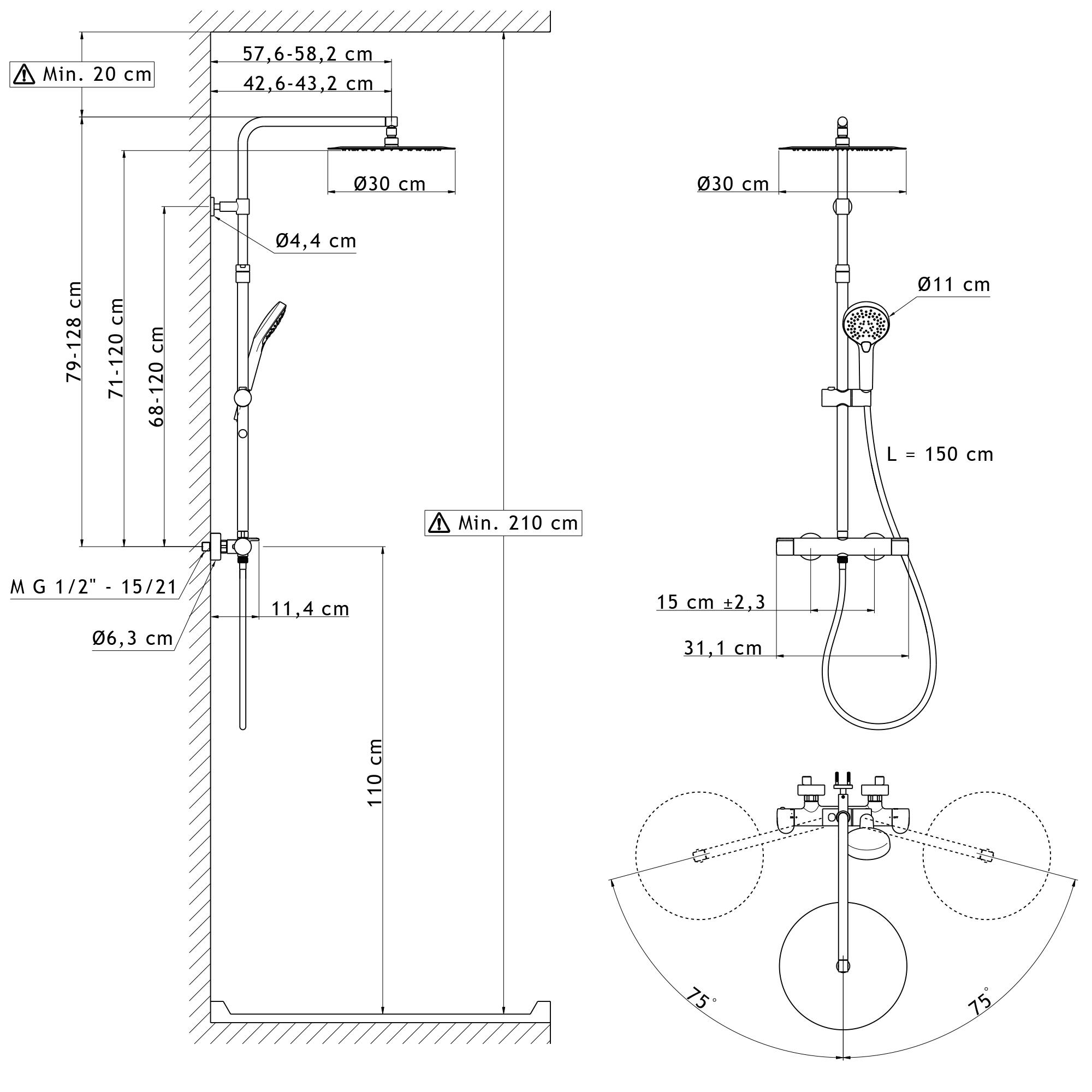 Columna de ducha termostática SENSEA Icone gris cromado - 11