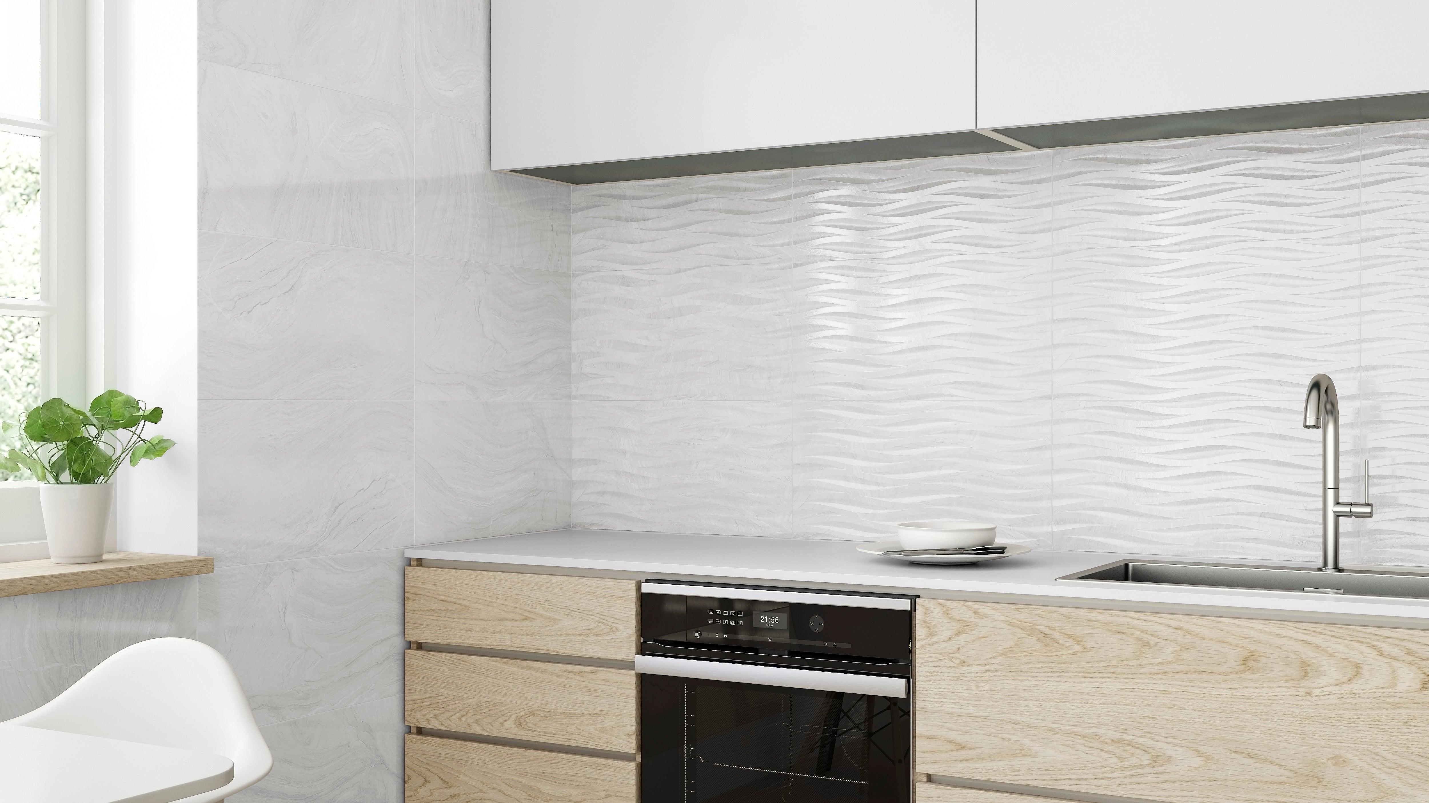 Azulejo porcelánico varana efecto piedra blanco 32x62.5 cm