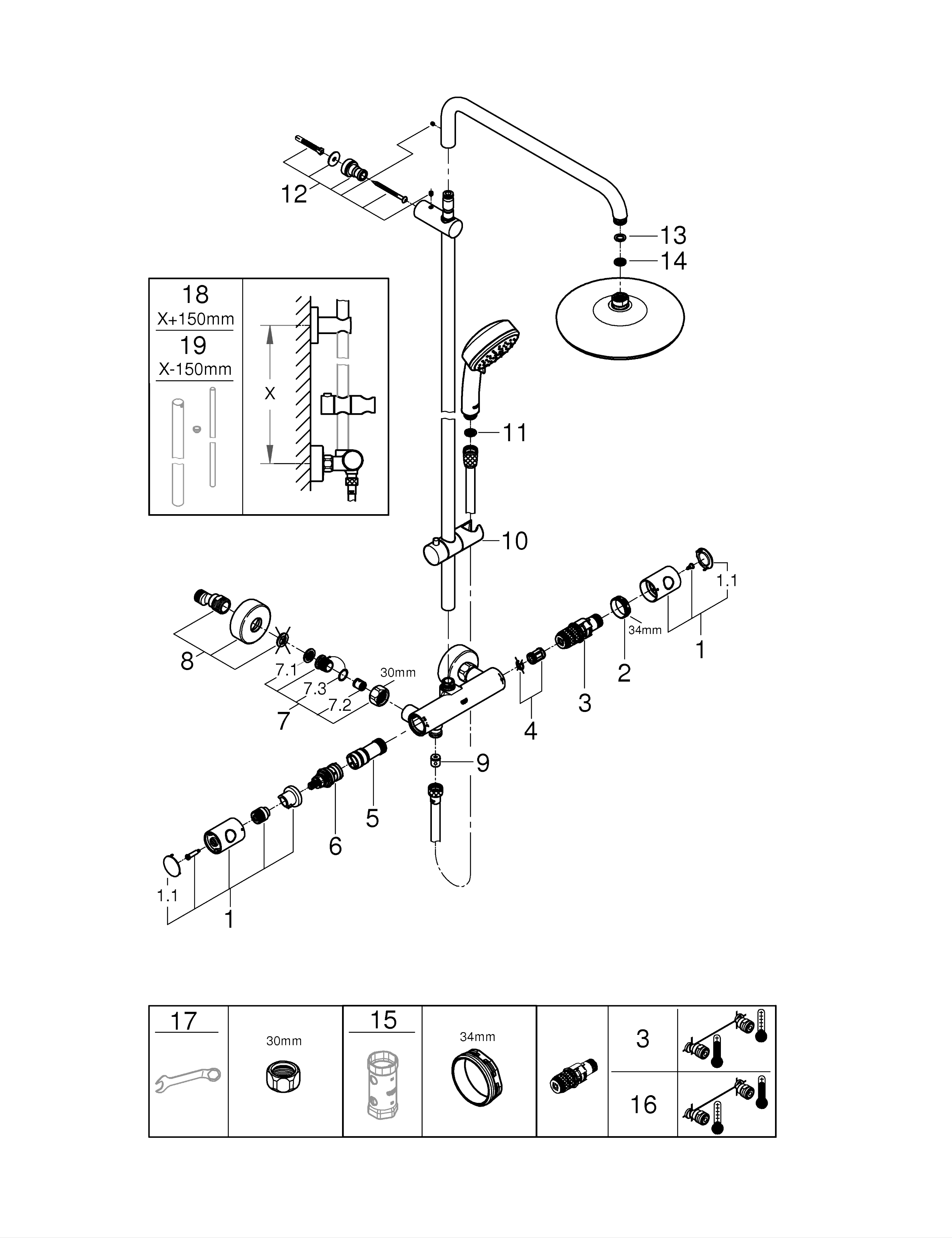 Conjunto de duche com torneira TERMOSTÁTICA START CLOVA 210 CROMADA - 7