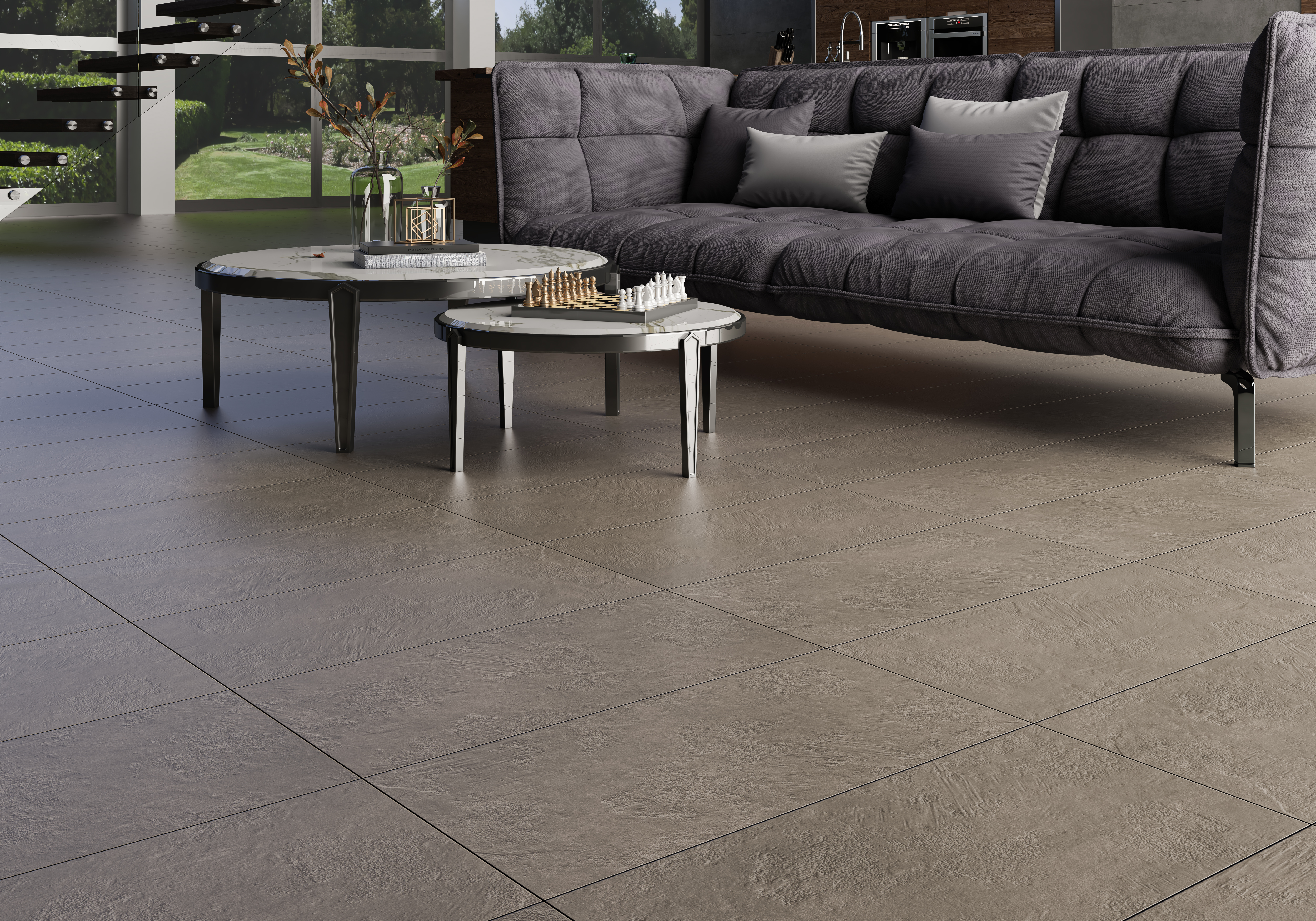 Suelo porcelánico newton efecto cemento gris 30x60 cm c1