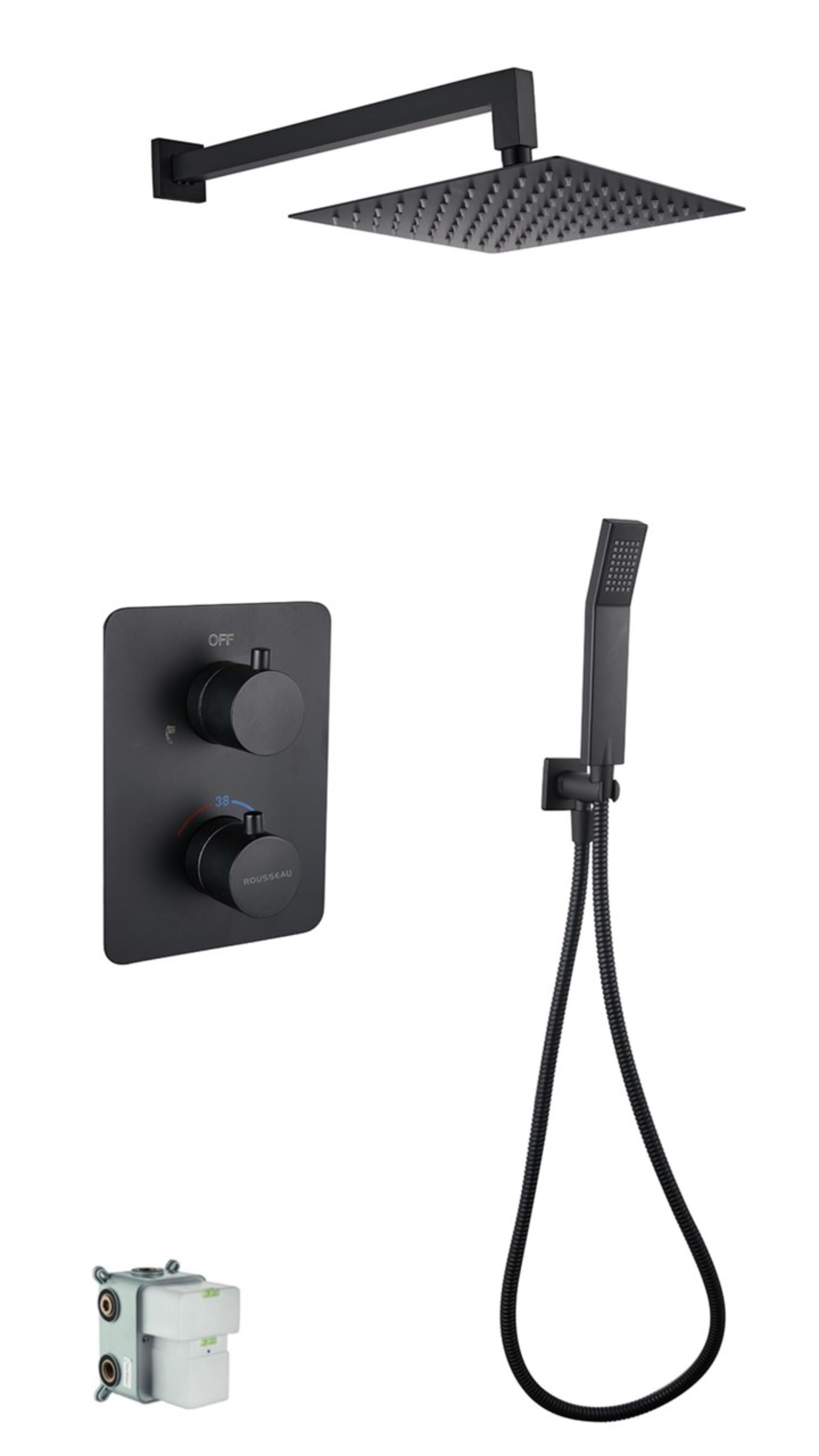 Ducha empotrada termostática EDOUARD ROUSSEAU negro mate cuadrada. Rociador a pared 25 cm Antical 2 vías - 2