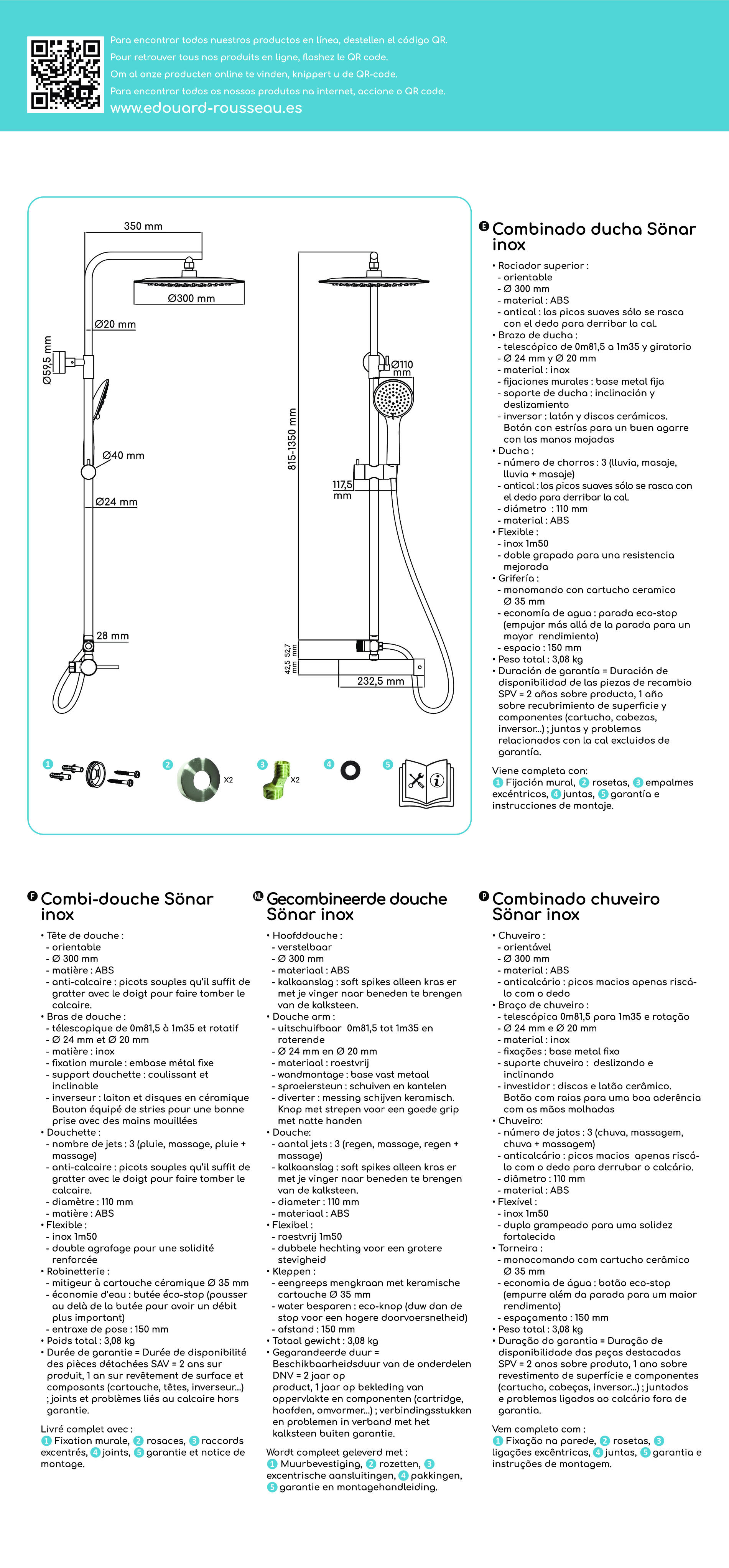 Conjunto de duche SONAR INOX - 8
