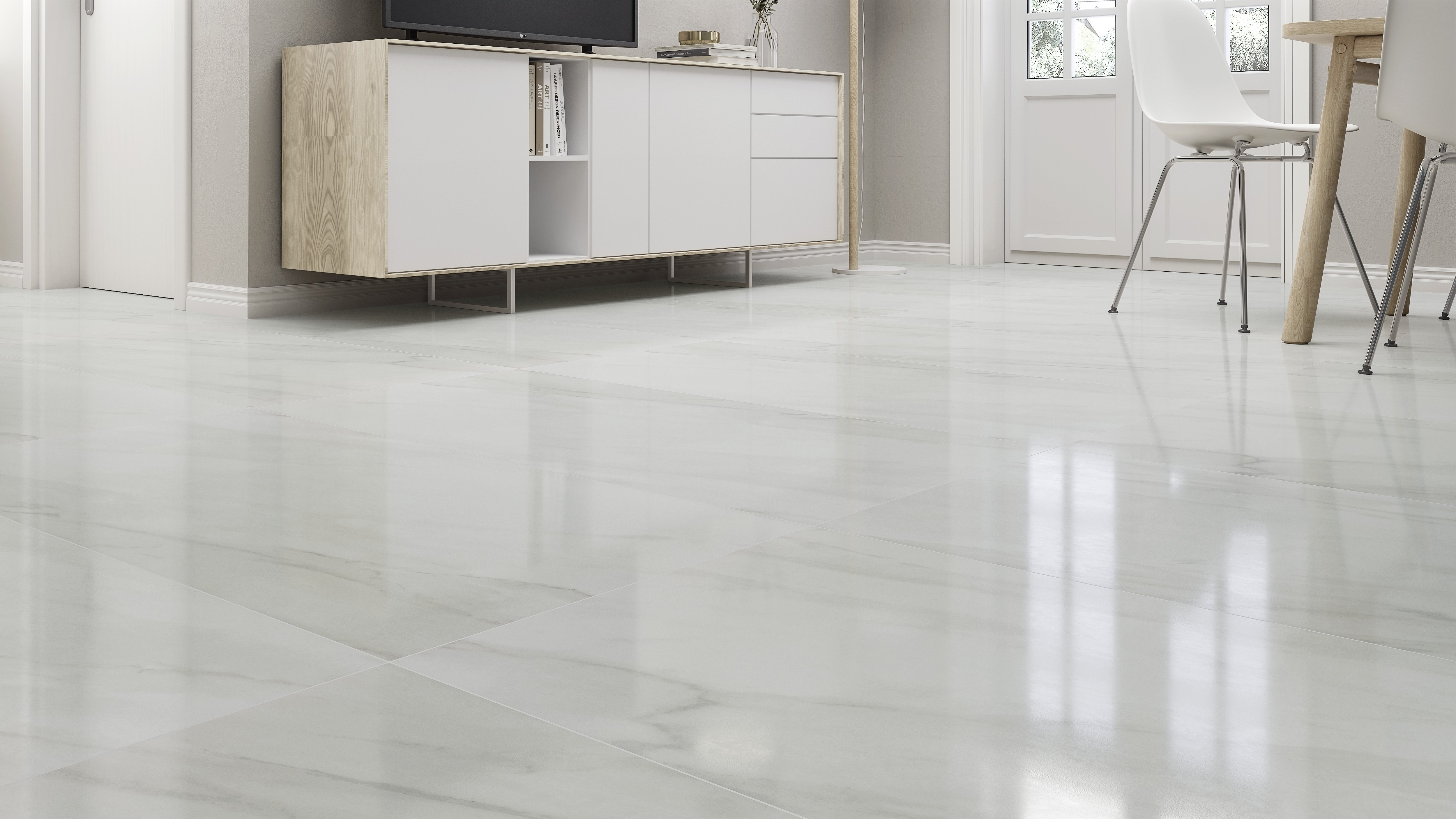Piastrella da pavimento e rivestimento interno in gres porcellanato 60 x 120 cm rettificato smaltato bianco lucido Marmi R9 traffico intenso (pei 4/5) Sp. 10.5 mm 1.44 mq - 6
