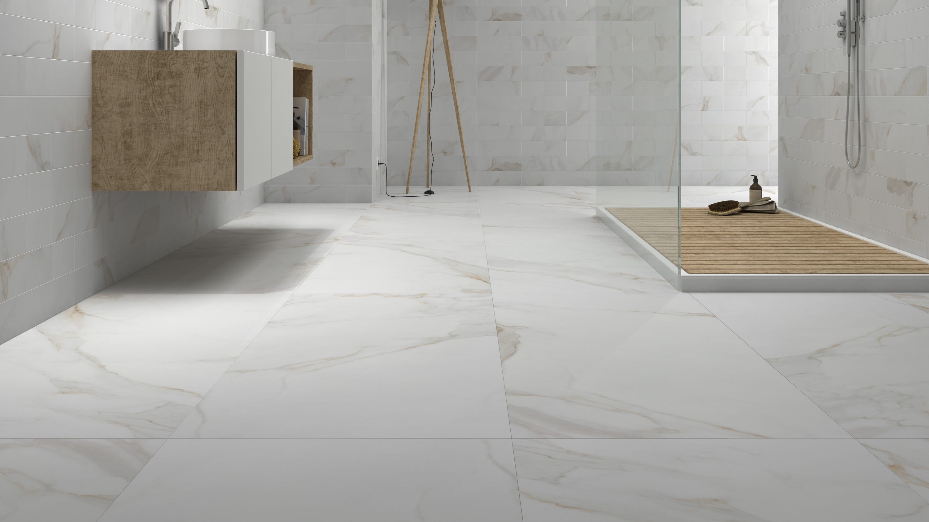 Suelo porcelánico Calacatta efecto mármol blanco 60x120 cm C1 GRESPANIA ...