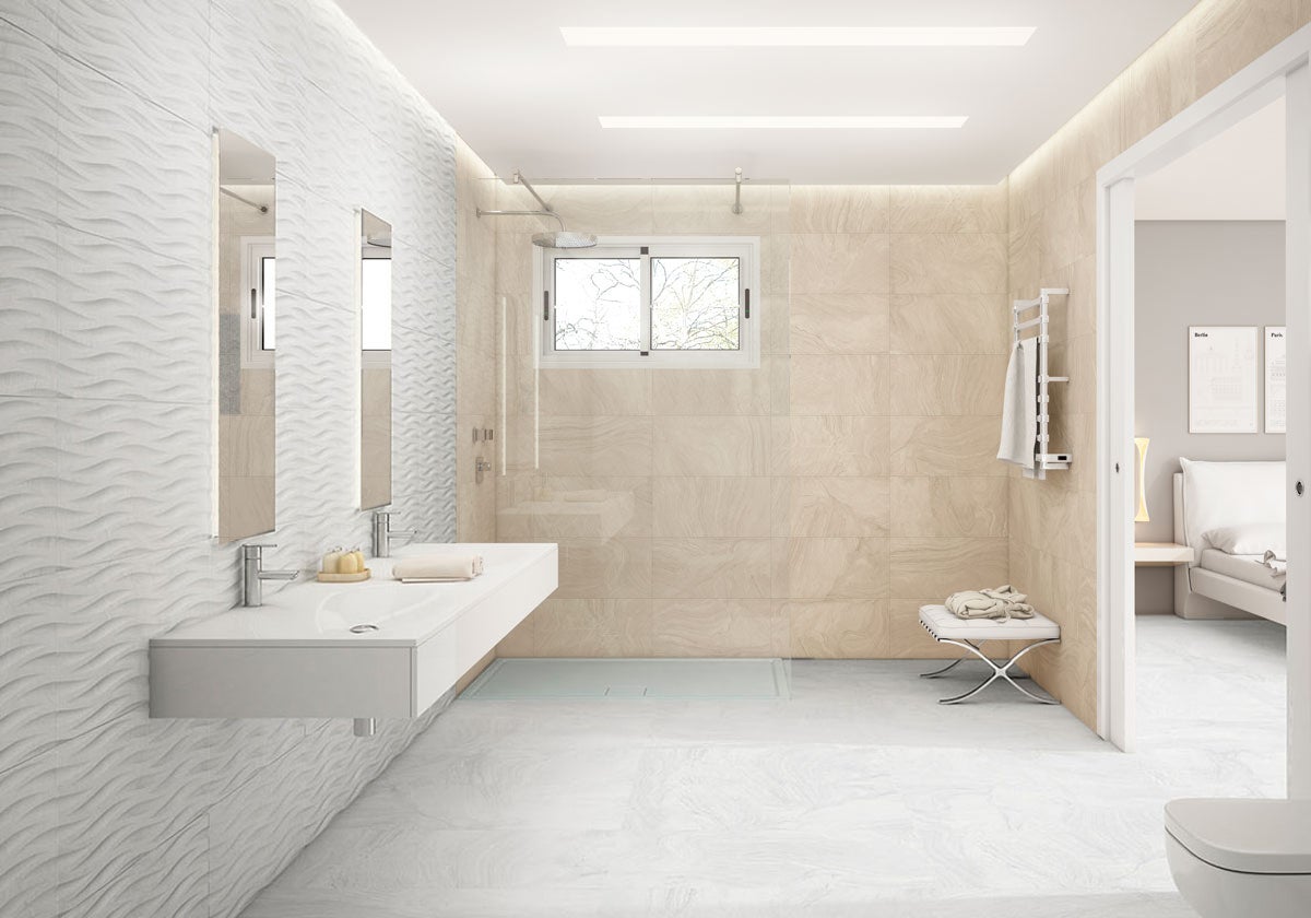 Azulejo porcelánico varana efecto piedra blanco 45x90 cm