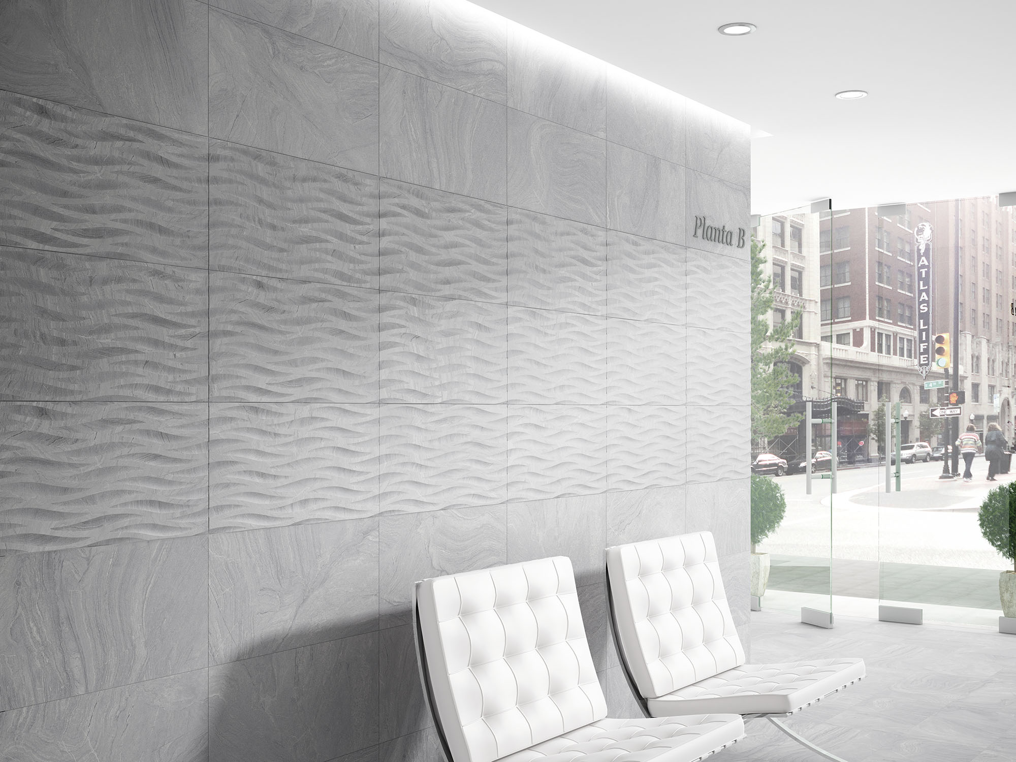 Azulejo porcelánico varana efecto piedra gris decorado 45x90 cm