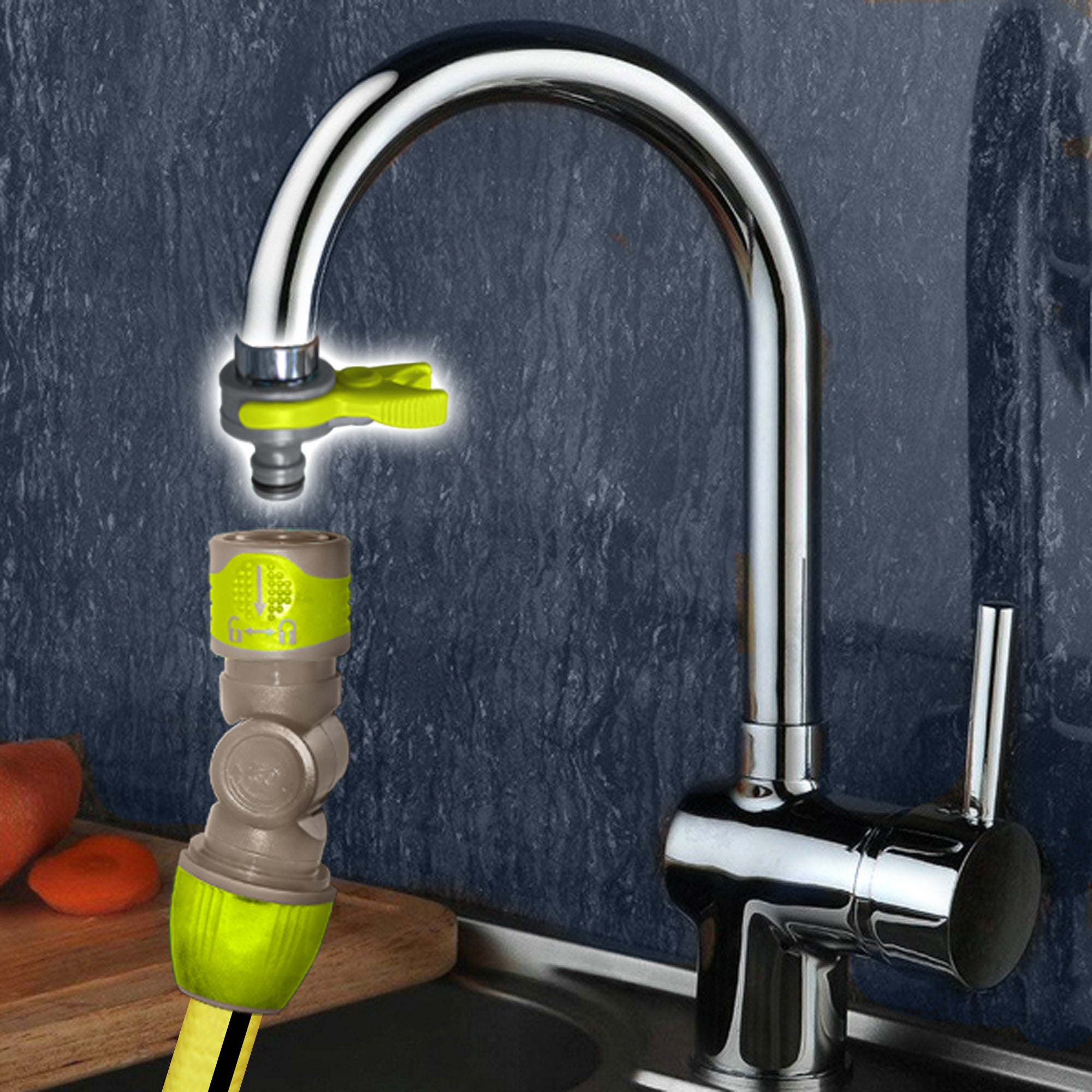 Adaptador de acople rápido a grifo interior con filtro JARDIBRIC H 22x1 M 24x1 - 2