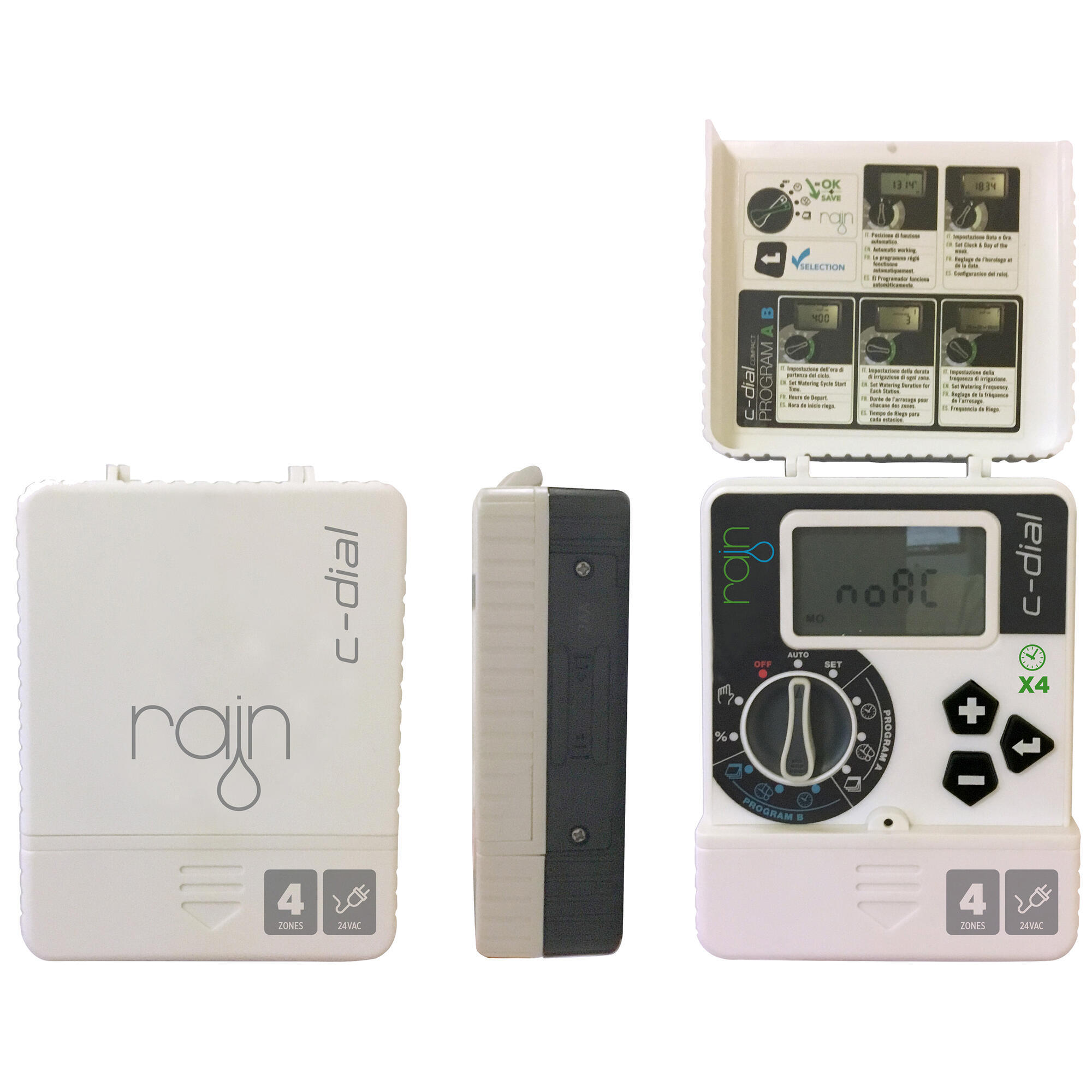 Programador de riego digital rain 4 zonas con sensor de lluvia