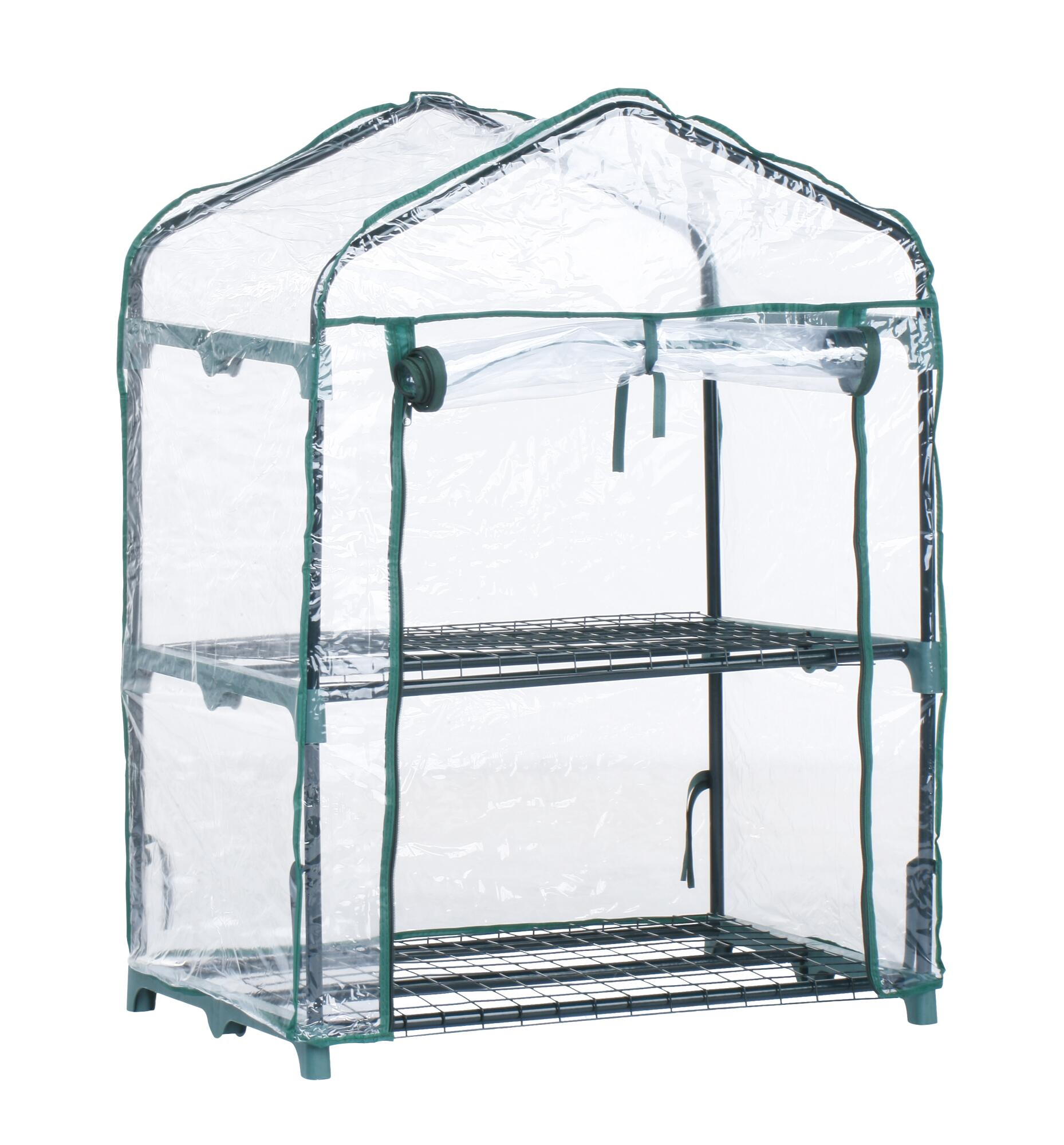 Invernadero de 2 baldas de acero y pvc 69x49x93 cm