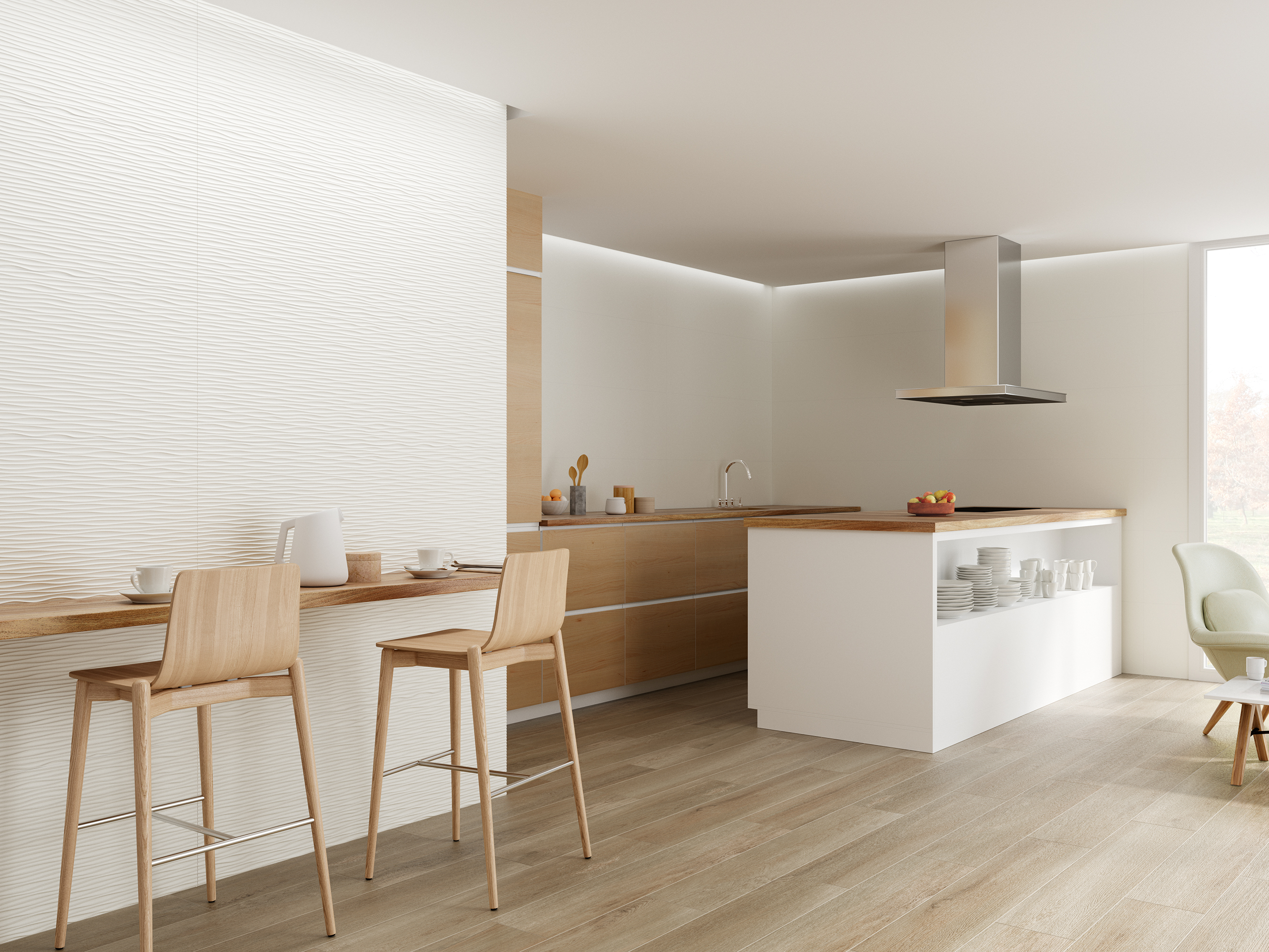 Azulejo cerámico blanco efecto relieve blanco 40x120 cm