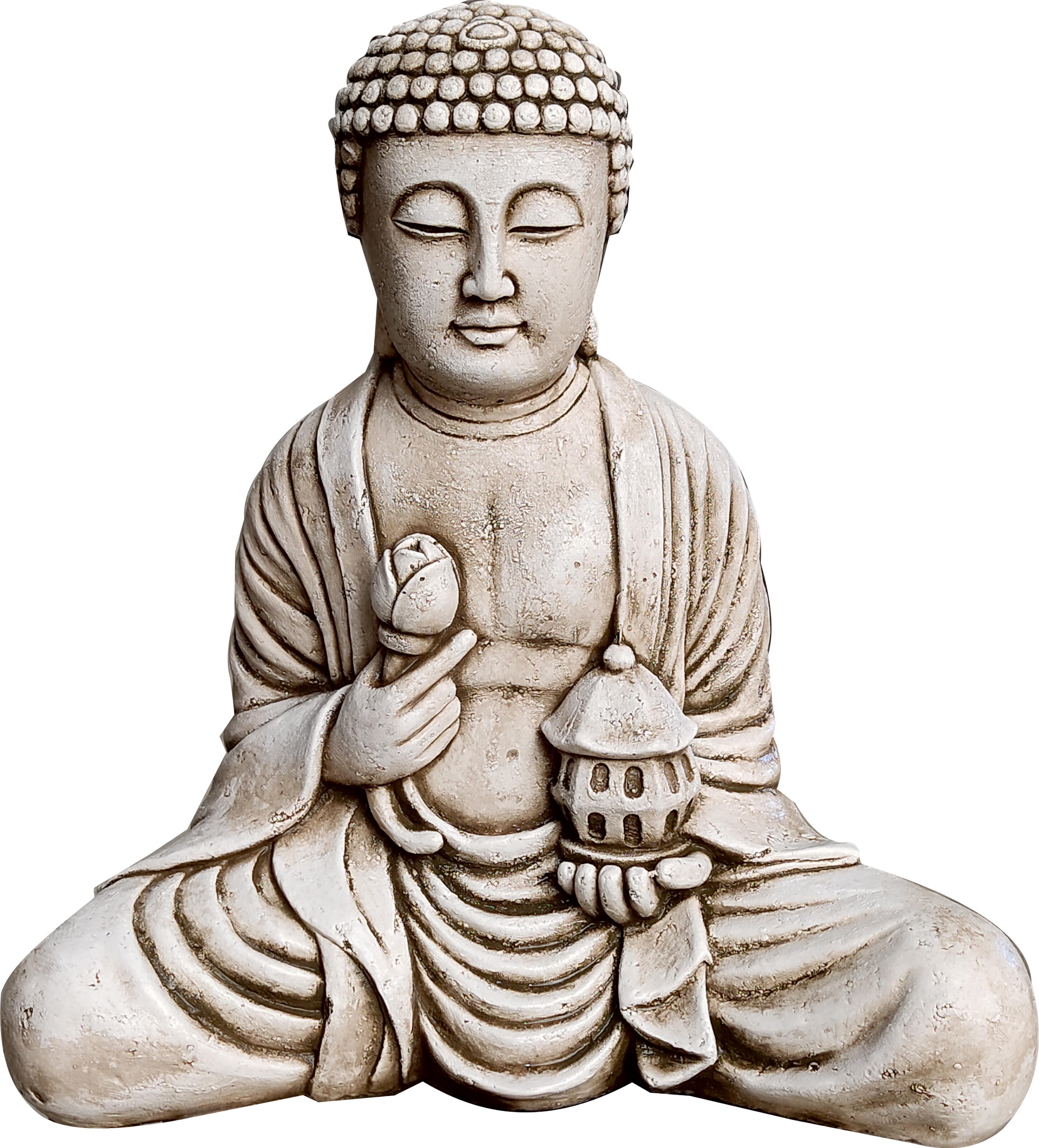 Figura decorativa buda con farol 45 cm ceniza