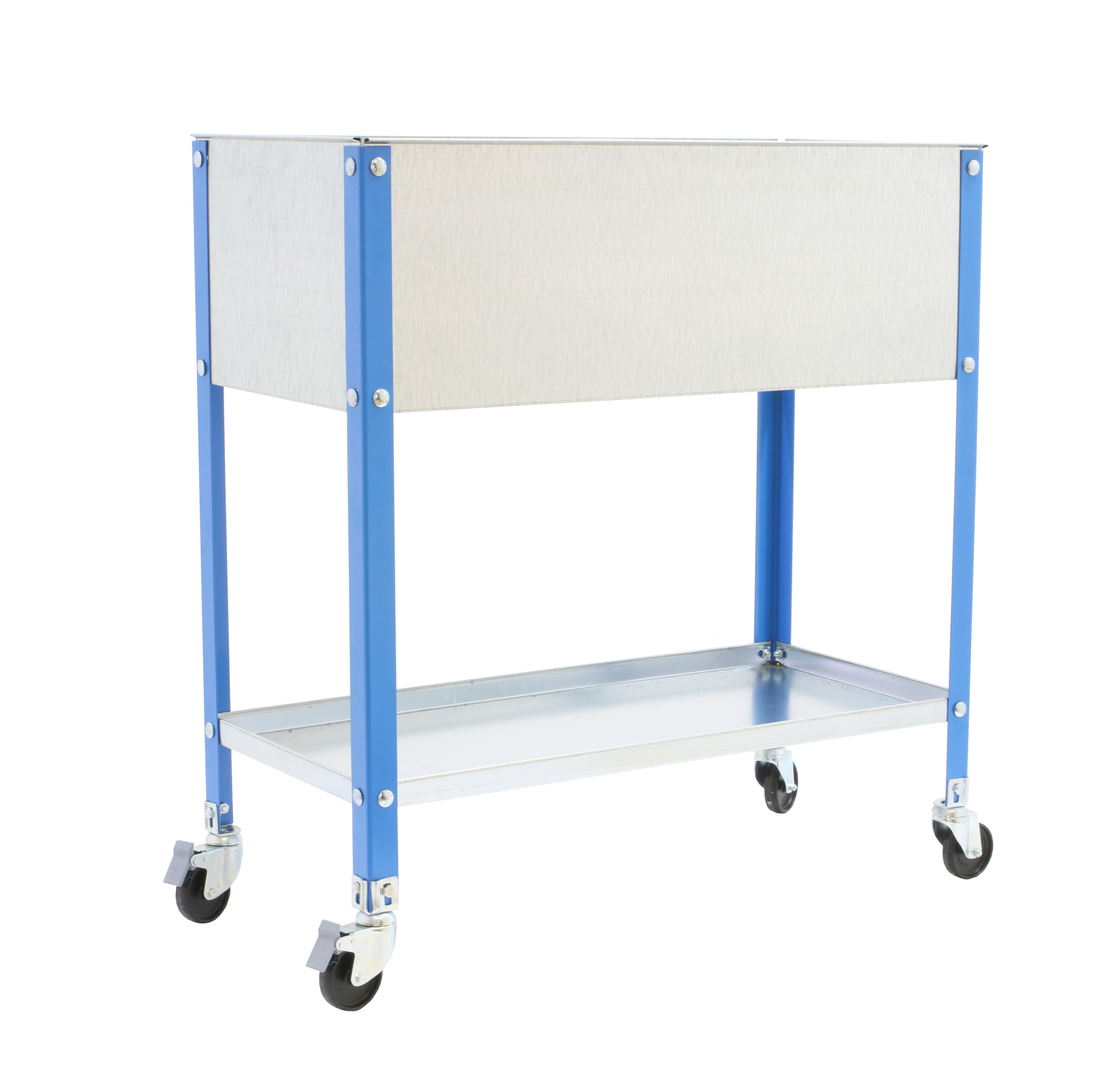 Huerto urbano alto de acero azul con ruedas 120x40 cm