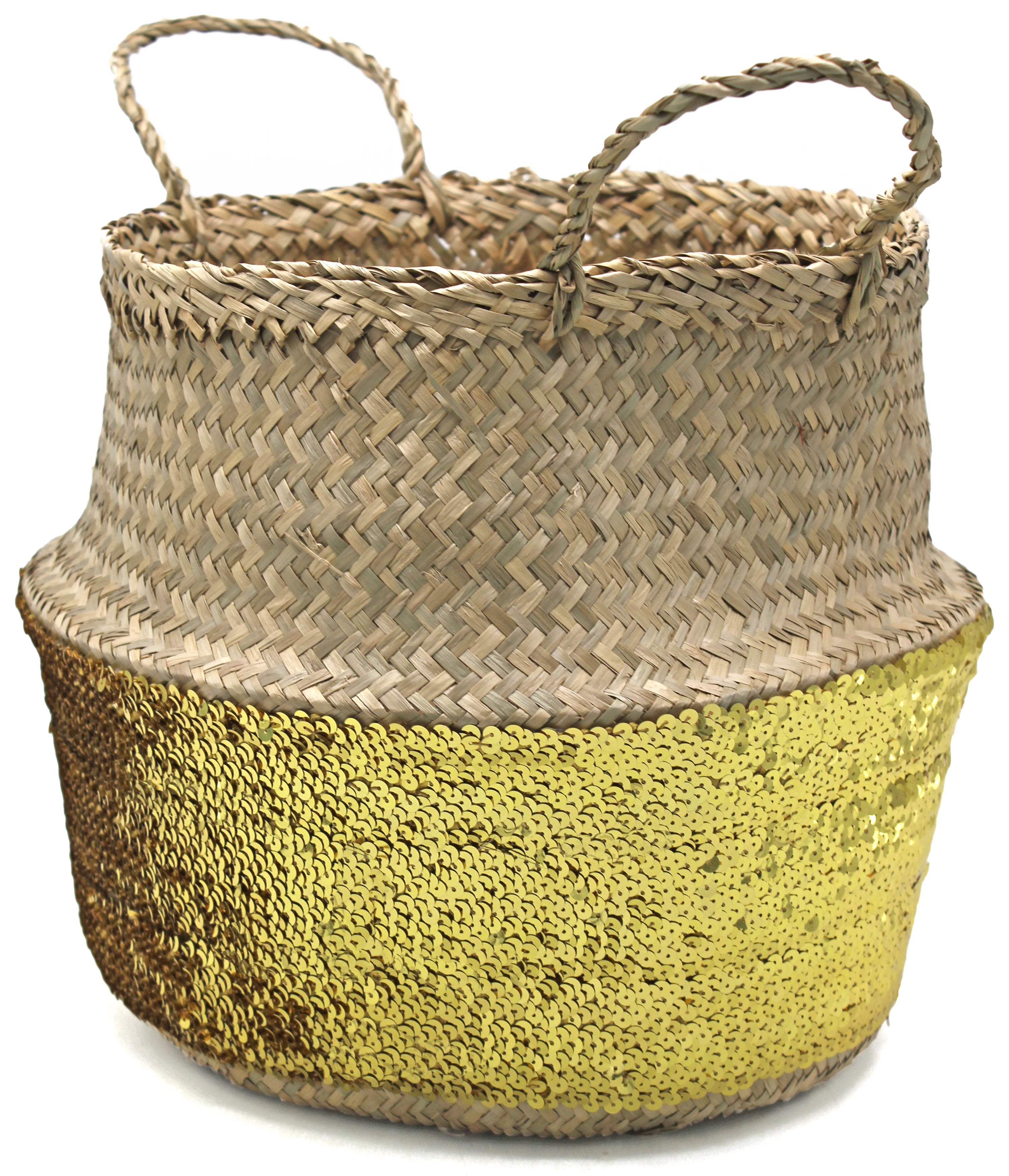 Maceta de junco de mar lentejuelas amarilla ø 35 cm