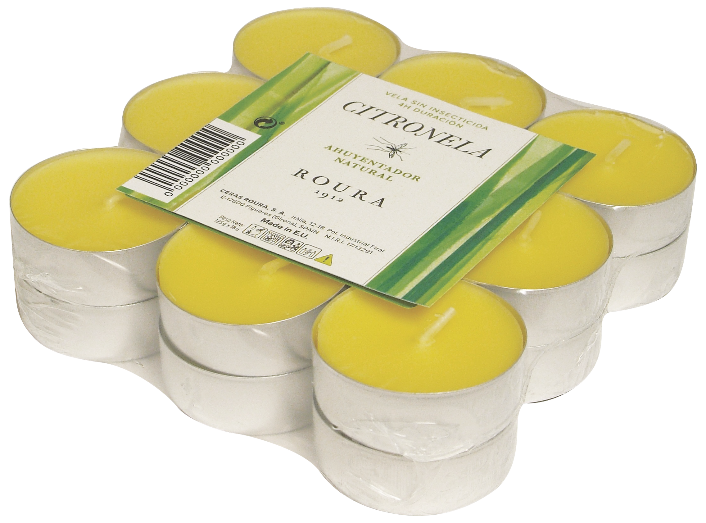 Pack de 18 velas tealights de citronela- 4 horas aprox, chapa aluminio