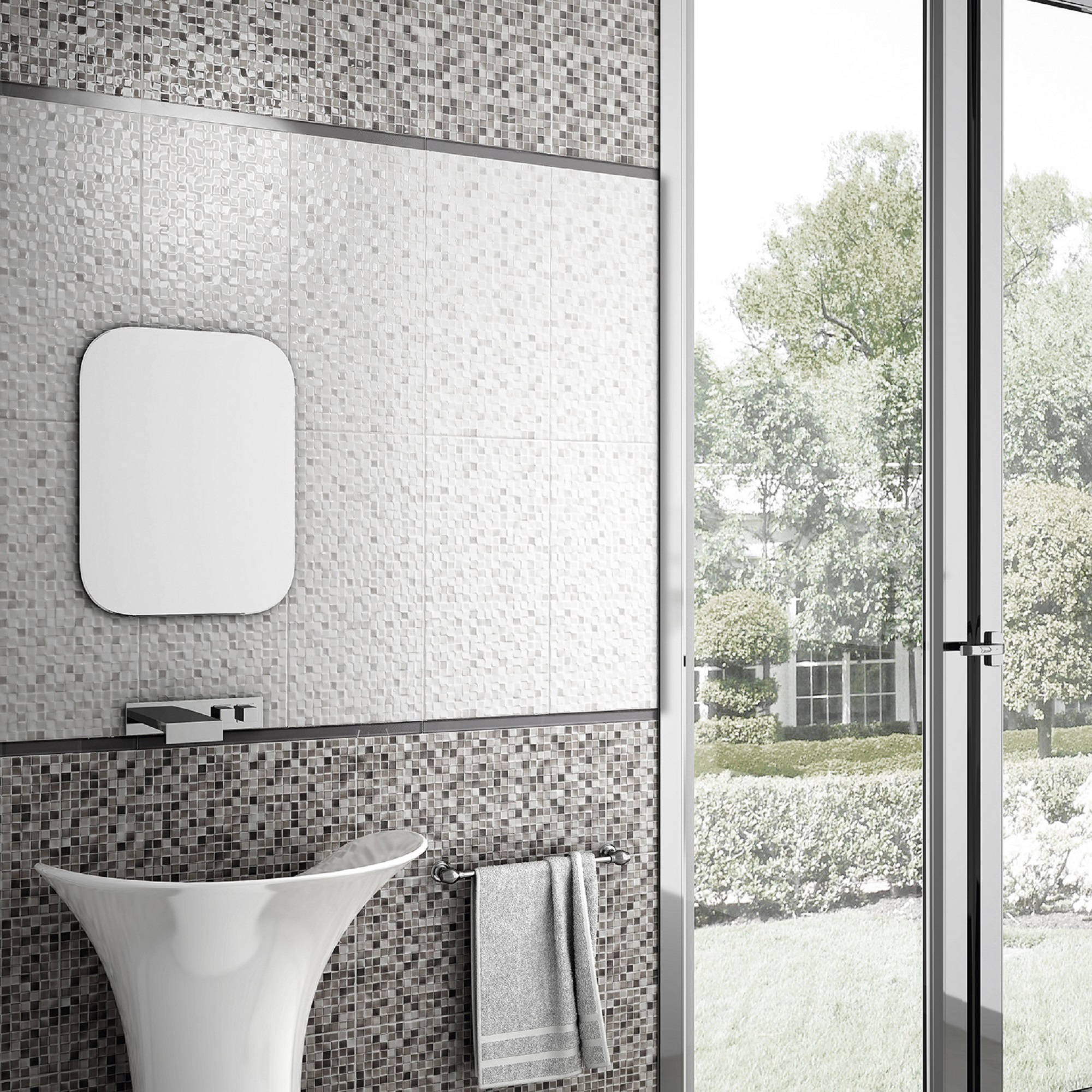 Azulejo cerámico andros efecto relieve, mosaico gris 25x50 cm