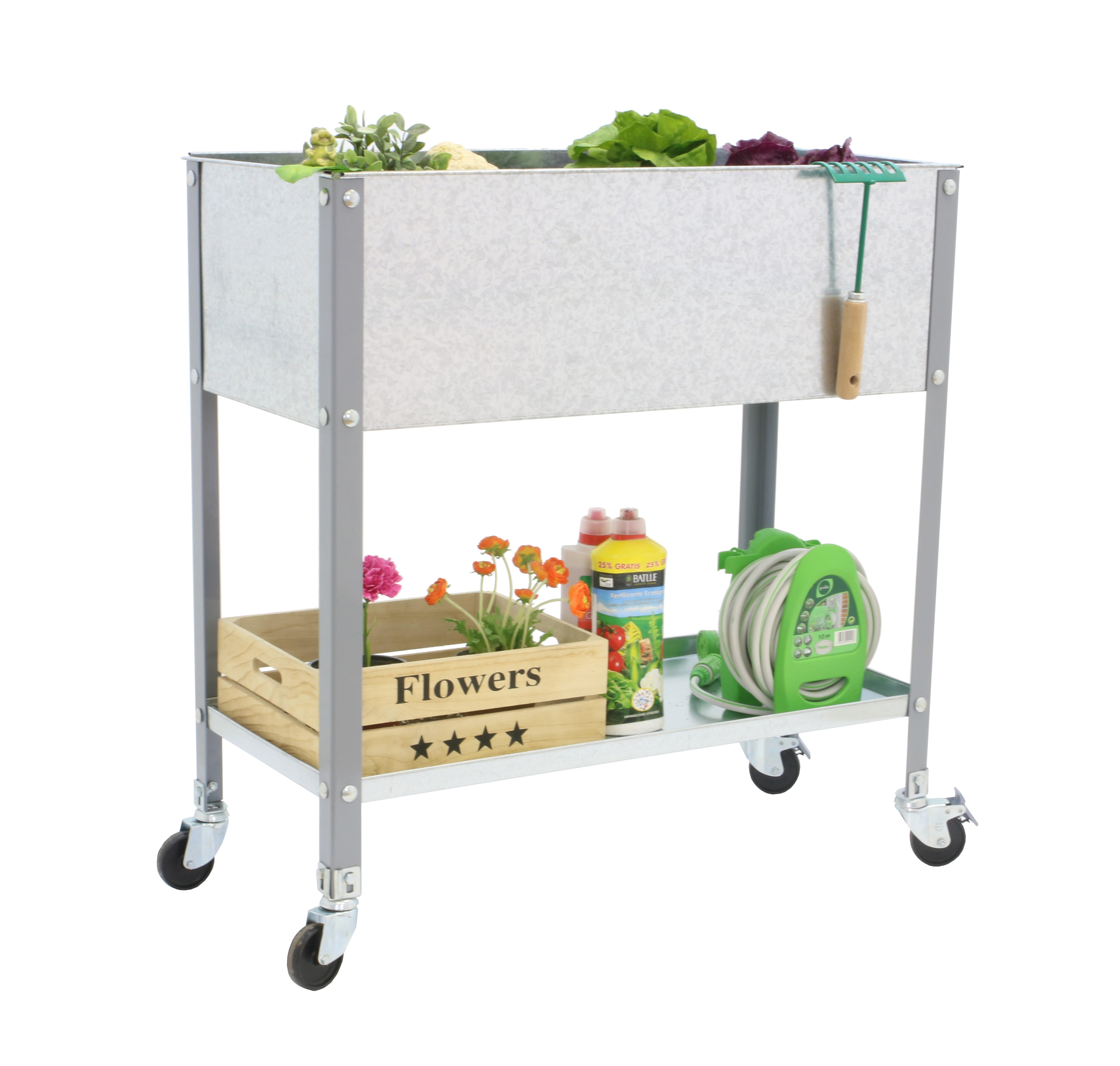 Huerto urbano alto de acero con ruedas gris 120x40 cm