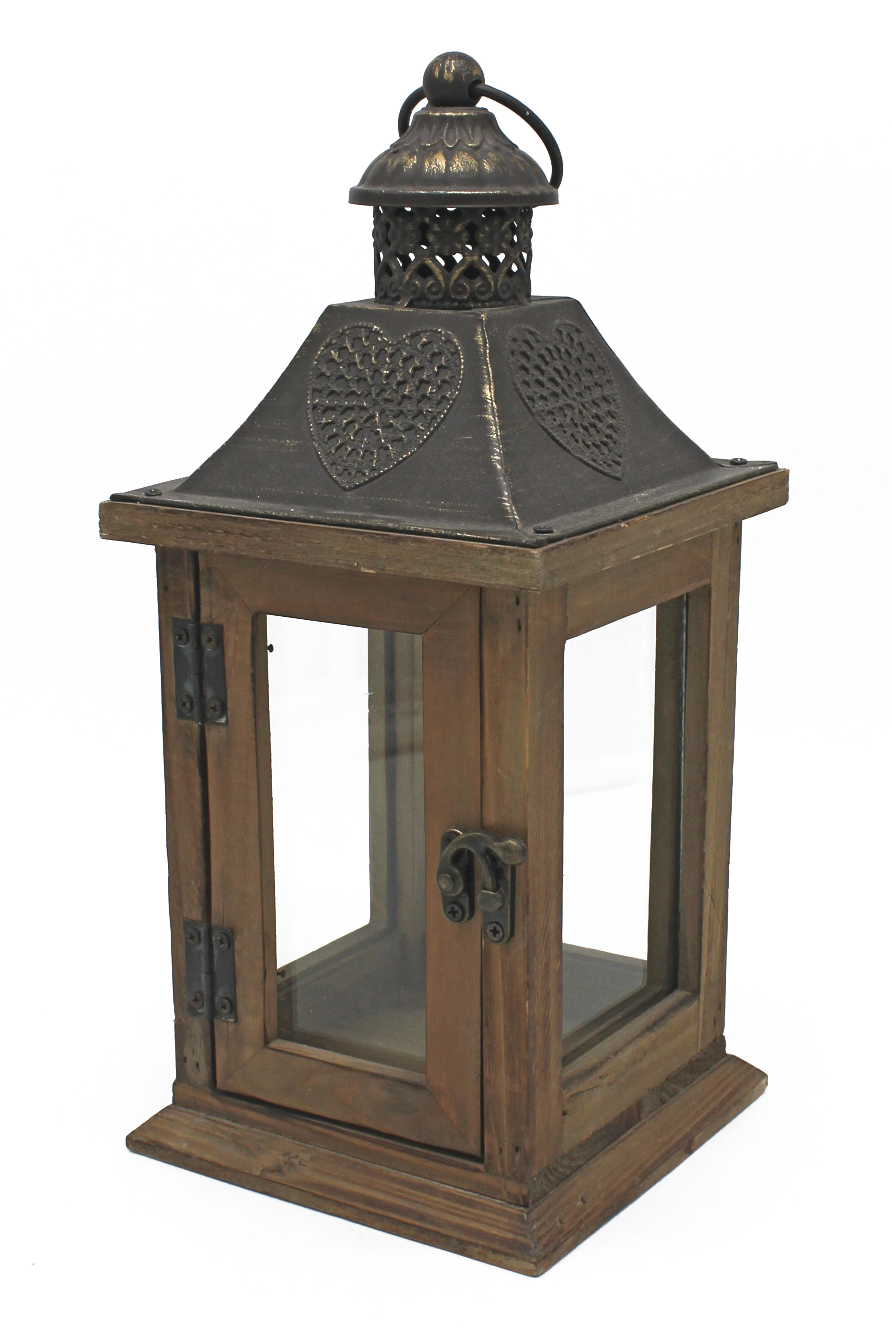 Farolillo de madera 15x15x33 cm marrón