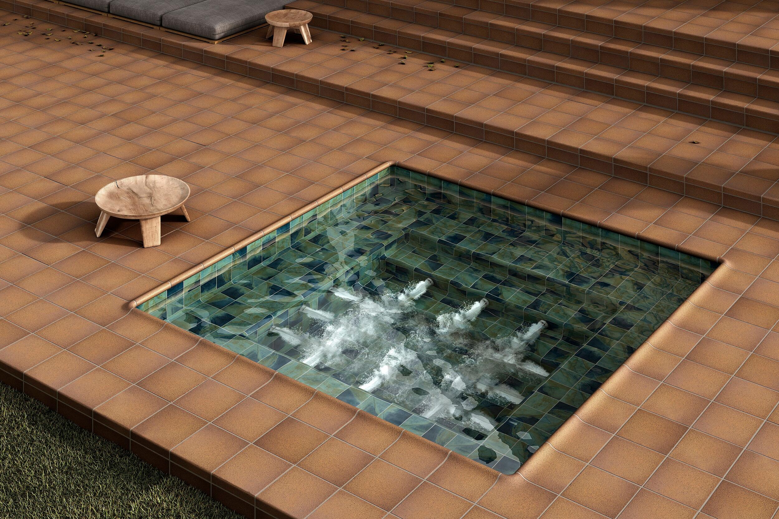 Azulejo piscina cerámico boreal efecto imitación mosaico agua marina 16.25x16.25 cm c1