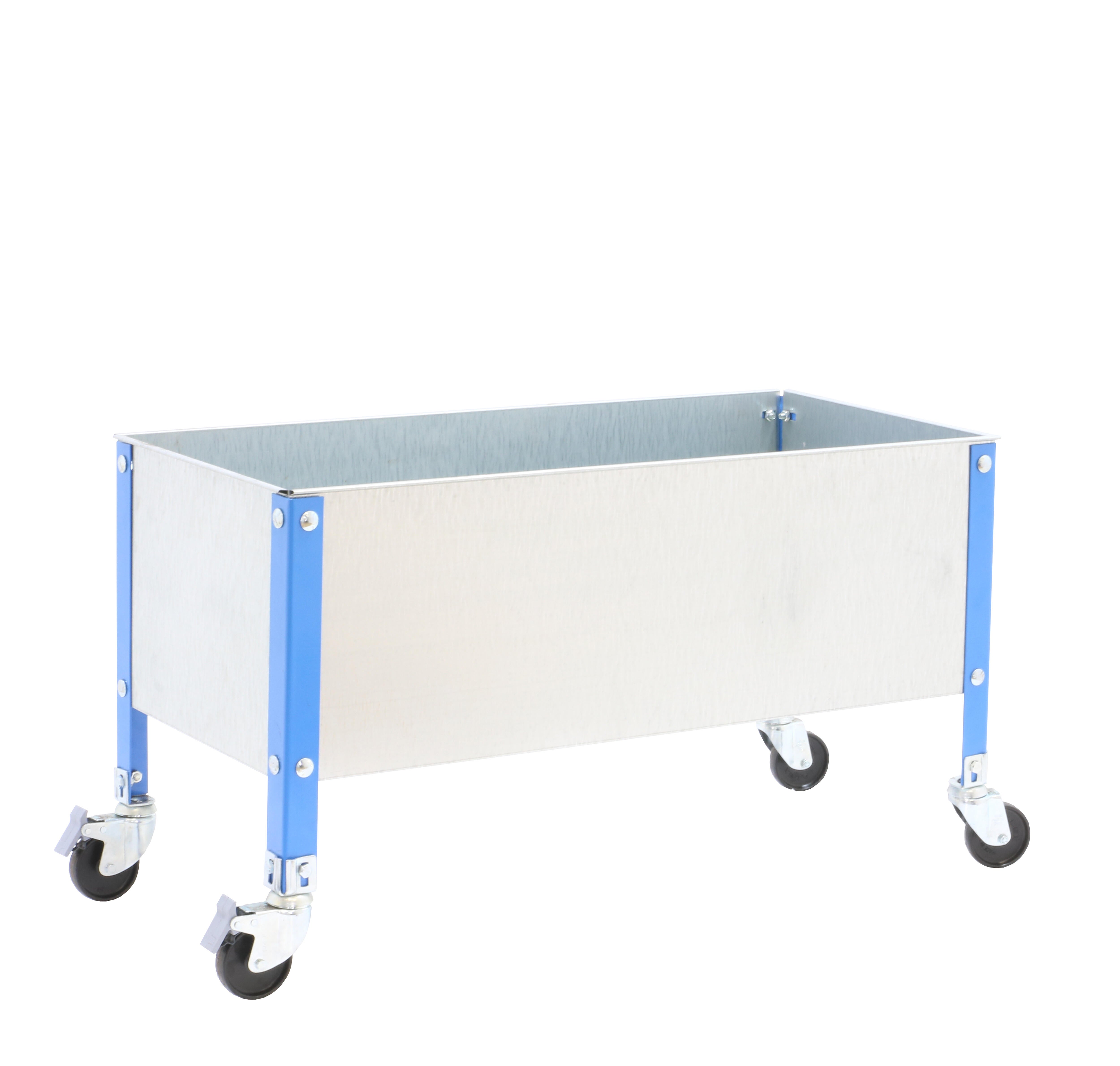 Huerto urbano de acero azul con ruedas 120x120 cm