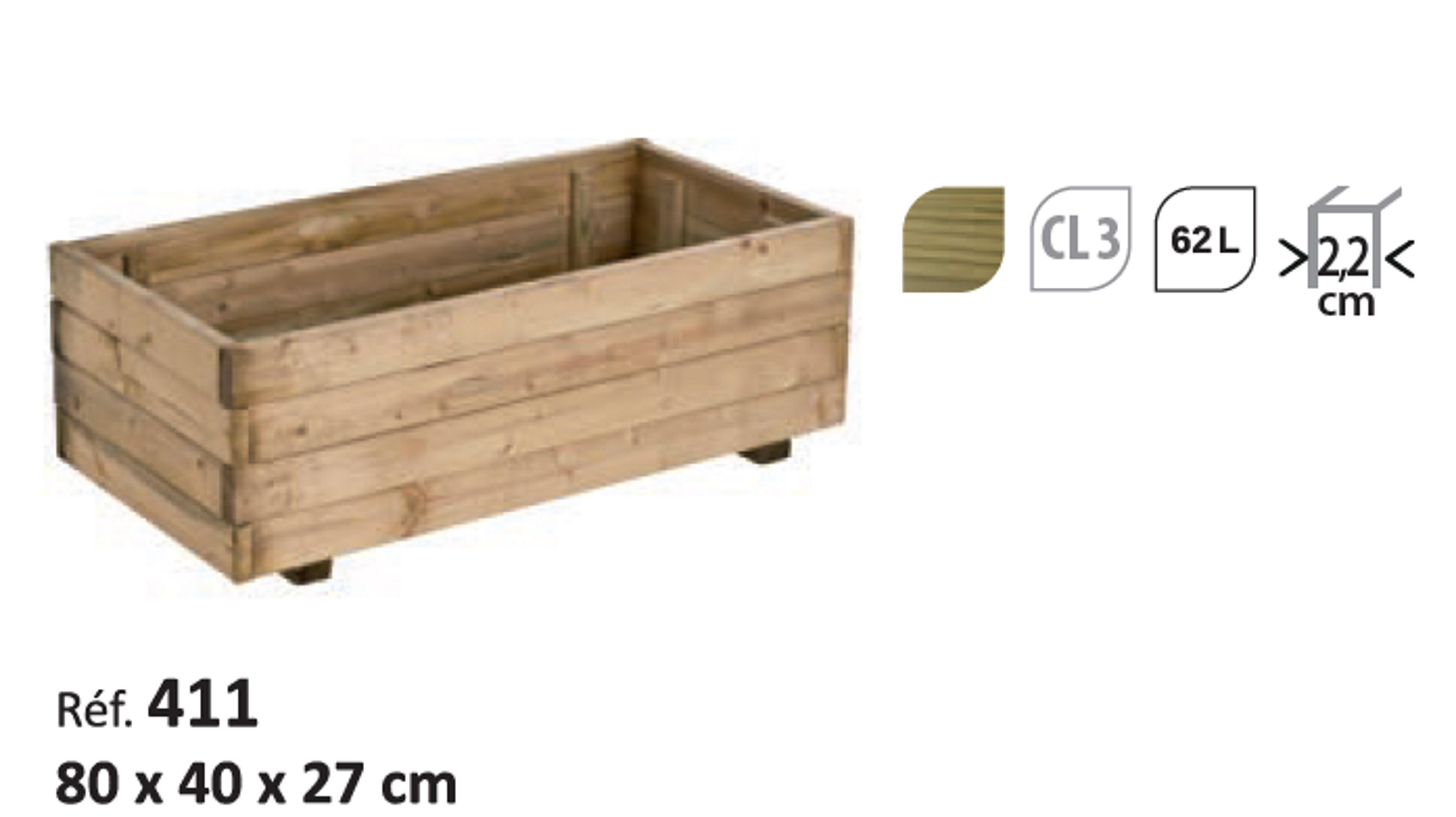 Floreira de madeira RETANGULAR 80X40X28CM - 4