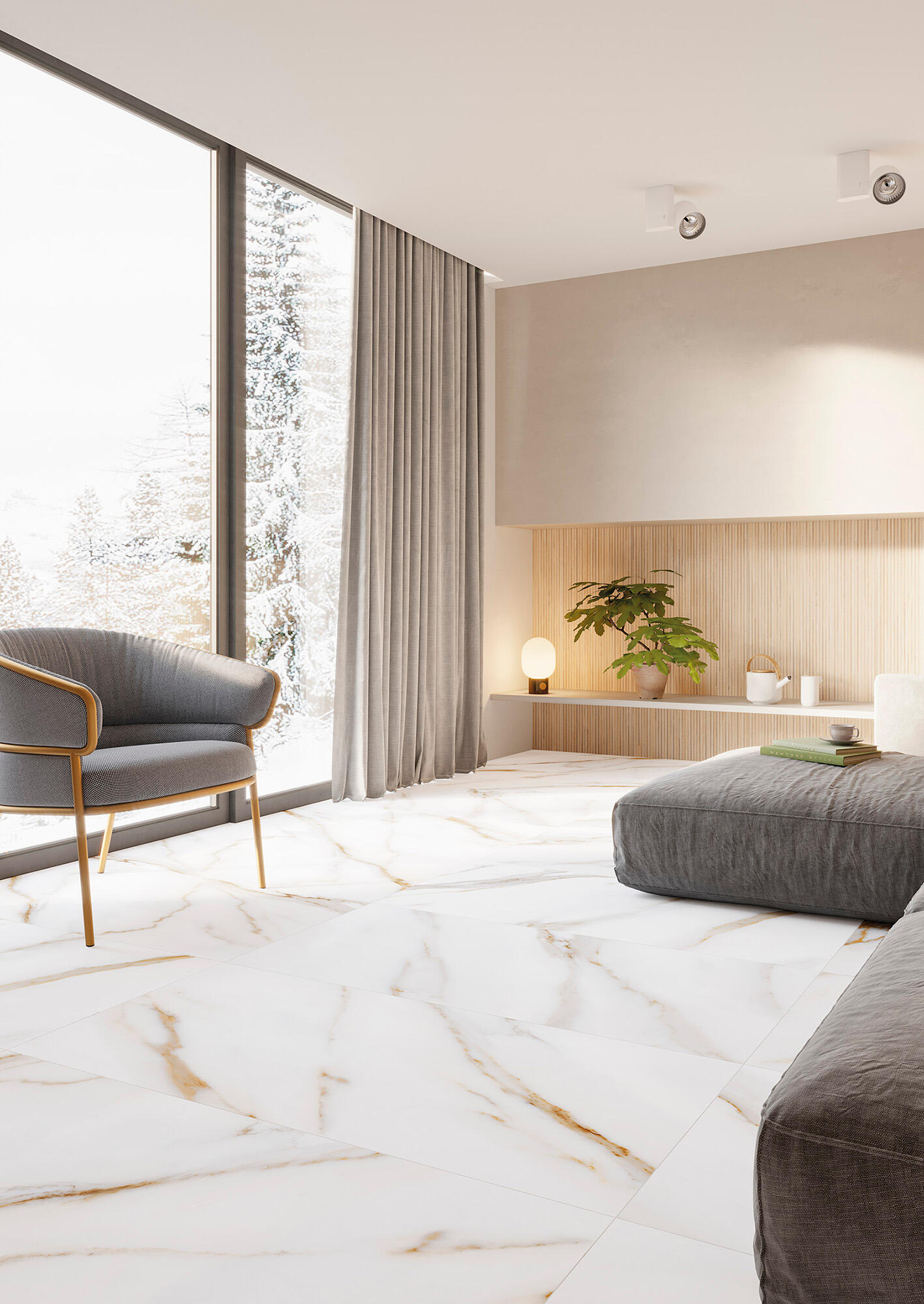 Suelo porcelánico calacatta efecto mármol gold 60x120 cm c1