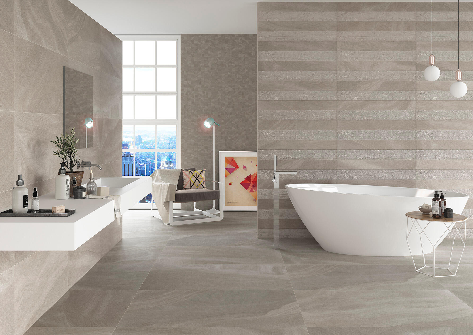 Azulejo porcelánico austral efecto piedra beige 45x90 cm